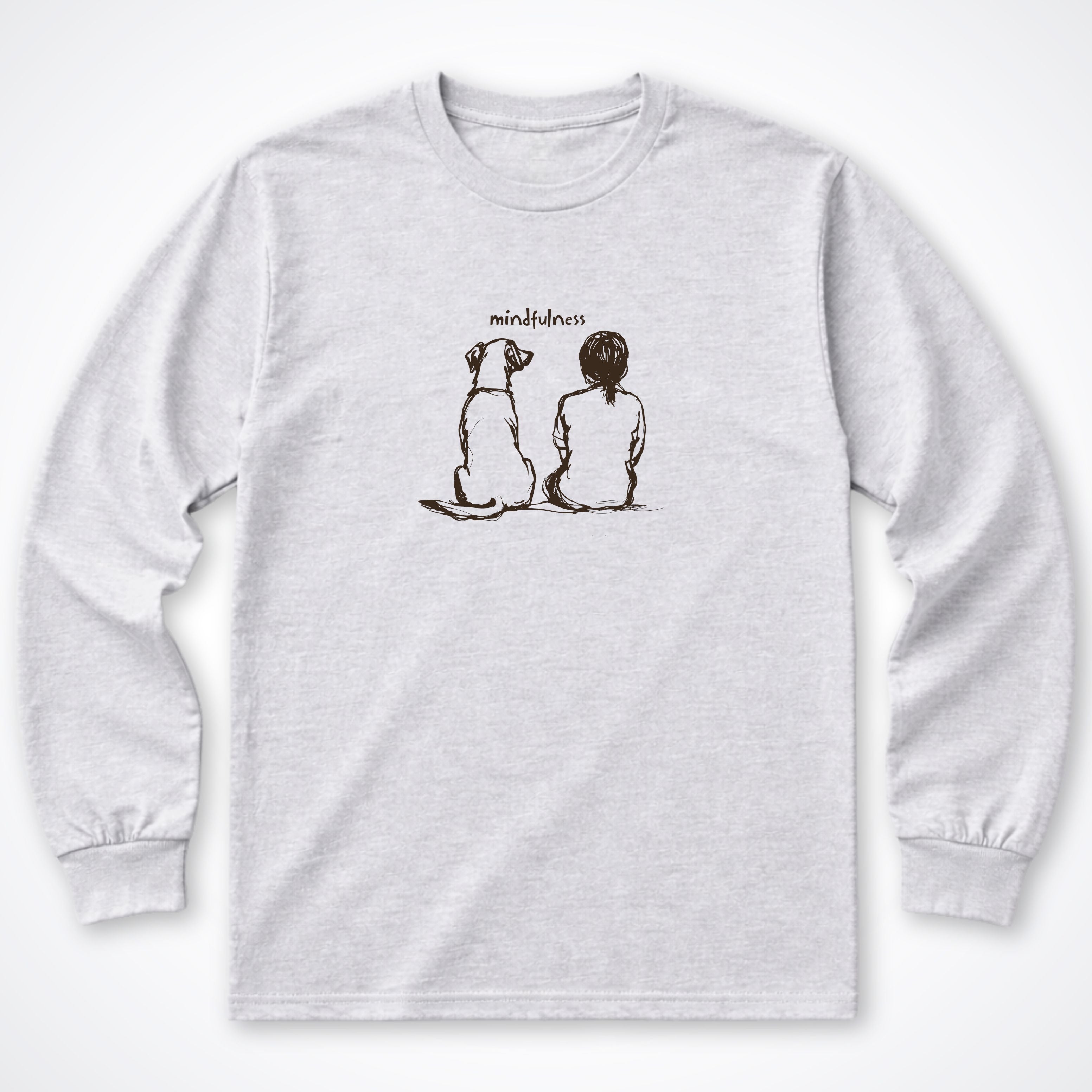 Mindfulness Girl with Dog Long Sleeve T-Shirt - Ash