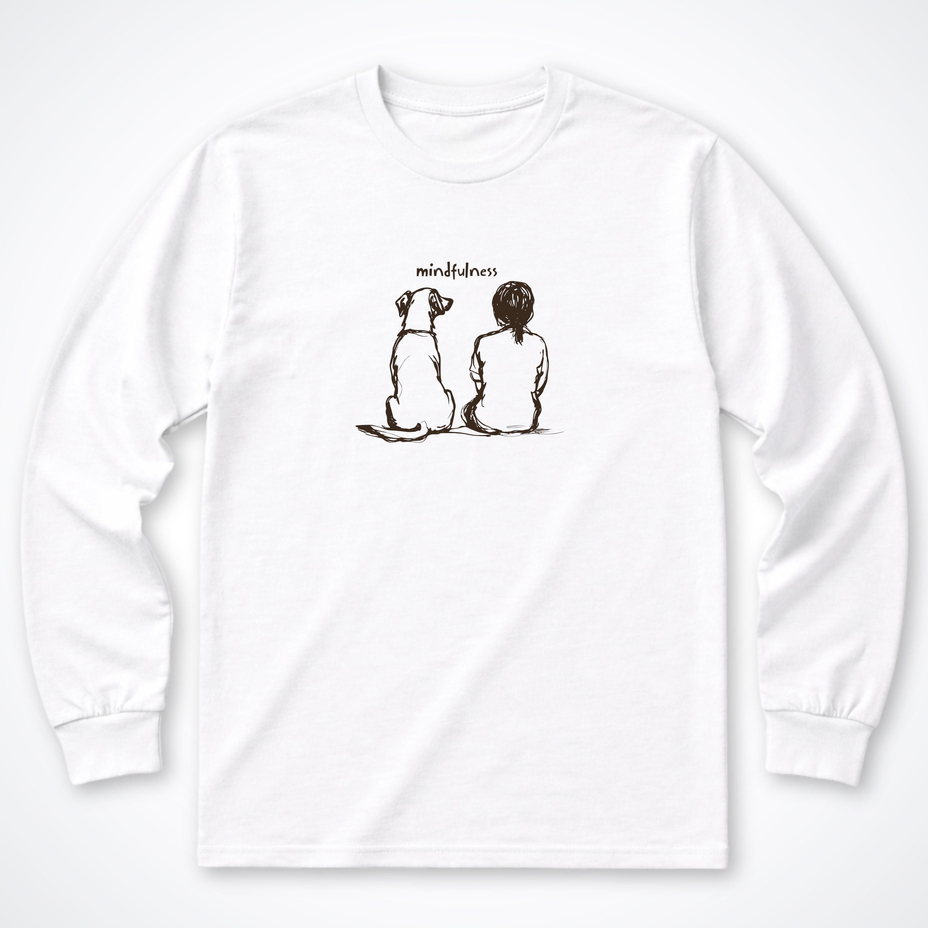 Mindfulness Girl with Dog Long Sleeve T-Shirt - White