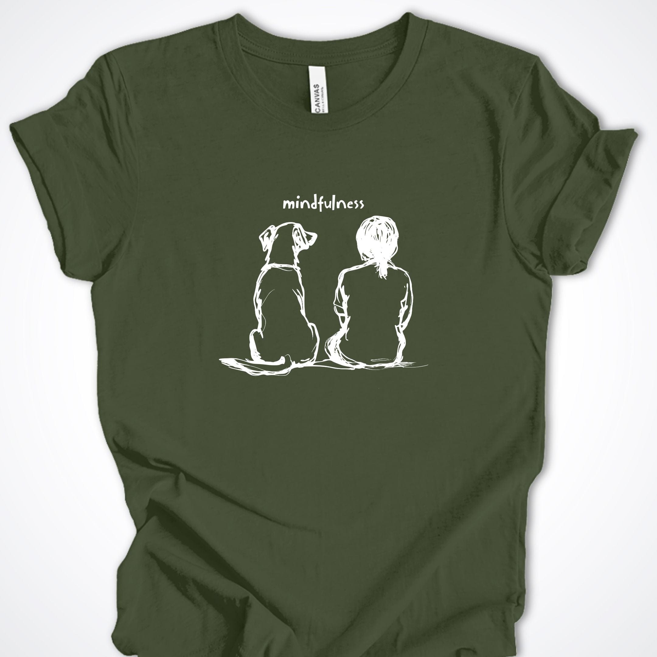 T-Shirt Military Green / S Mindfulness Girl with Dog Premium Unisex T-Shirt ReallyintoDogs