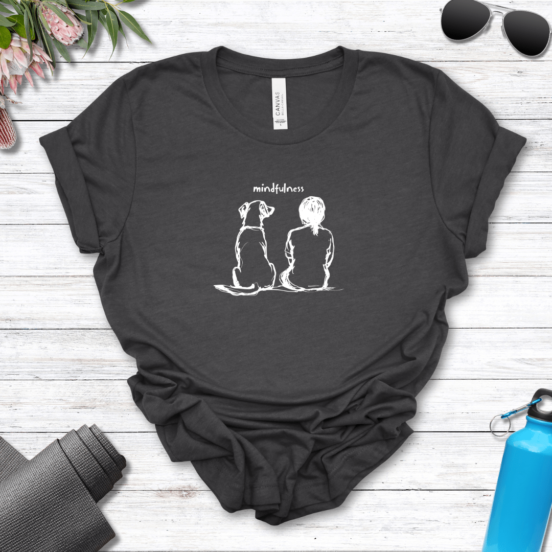 T-Shirt Dark Grey Heather / S Mindfulness Girl with Dog Premium Unisex Tee - Fun Casual Wear for Dog Lovers --reallyintothat