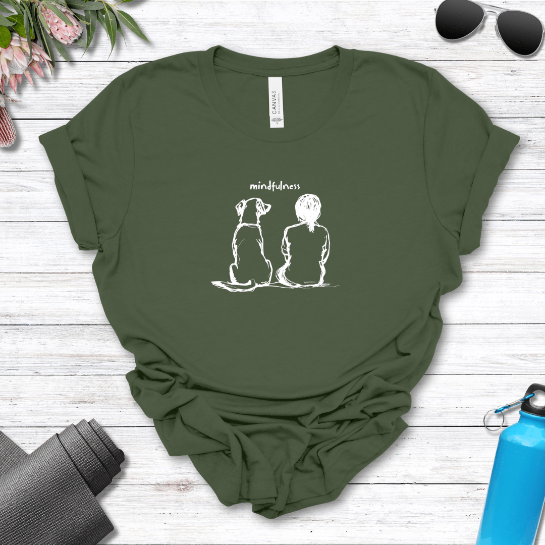 T-Shirt Military Green / S Mindfulness Girl with Dog Premium Unisex Tee - Fun Casual Wear for Dog Lovers --reallyintothat