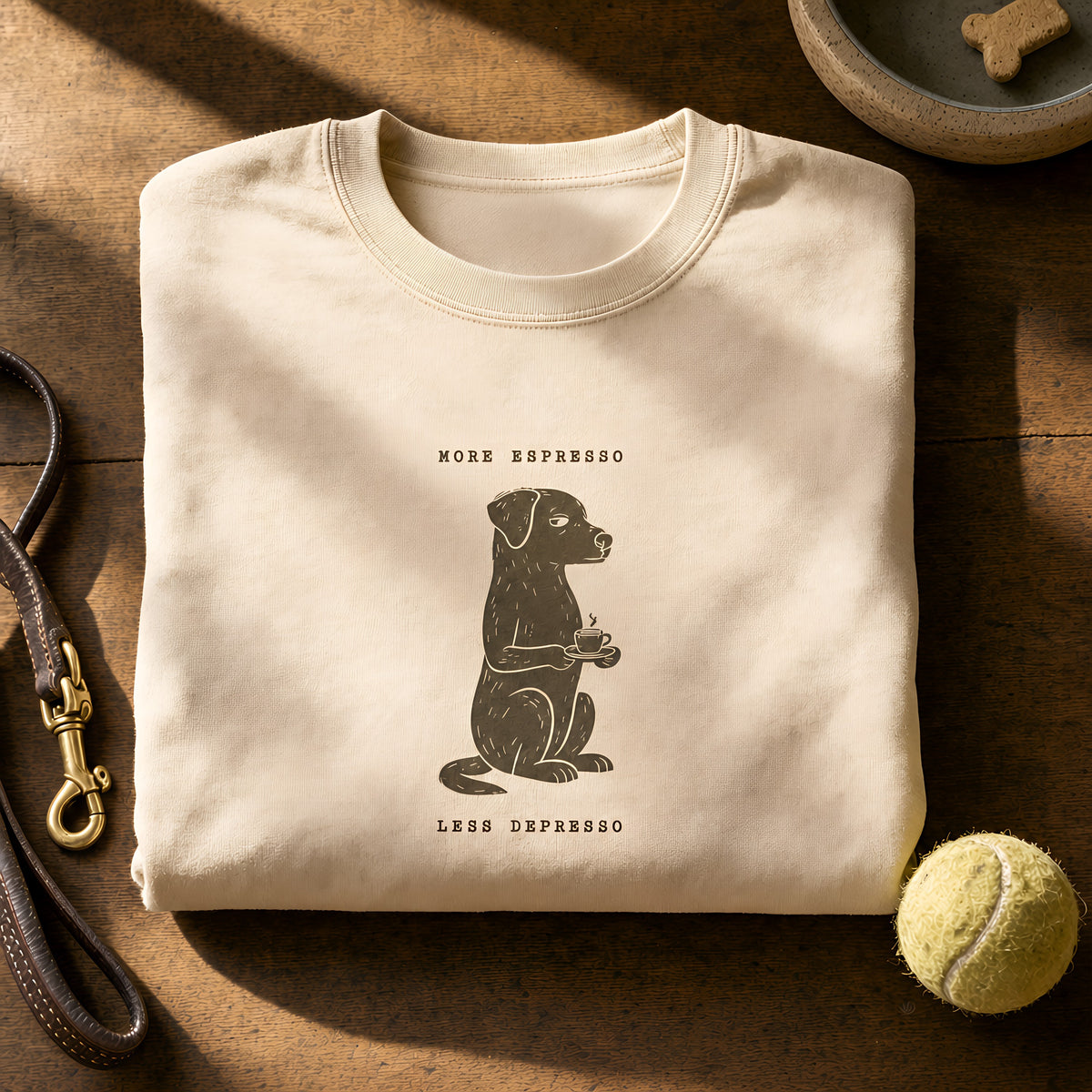 More Espresso, Less Depresso Crewneck Sweatshirt Sand folded