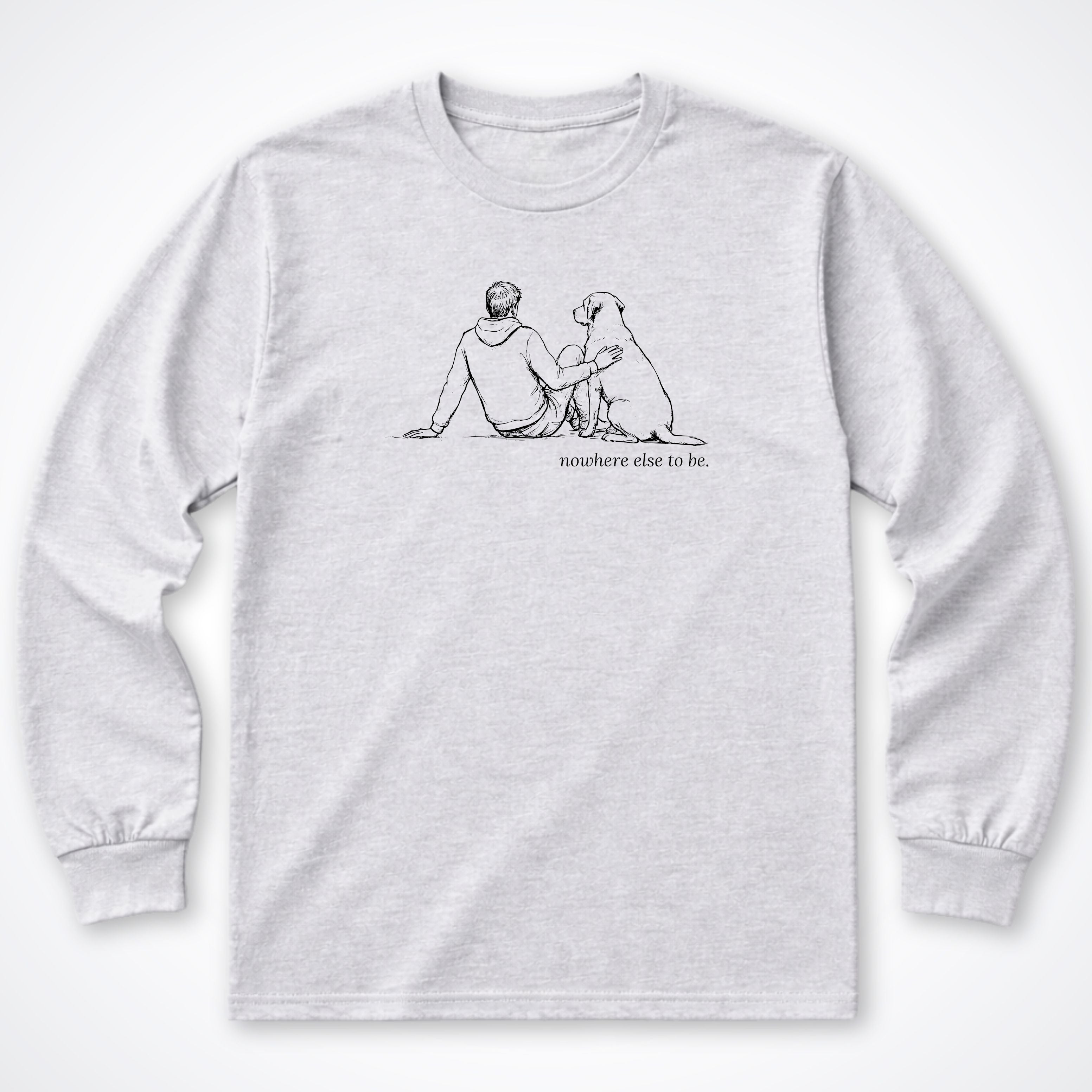 Nowhere Else To Be Man & Dog Long Sleeve T-Shirt - Ash