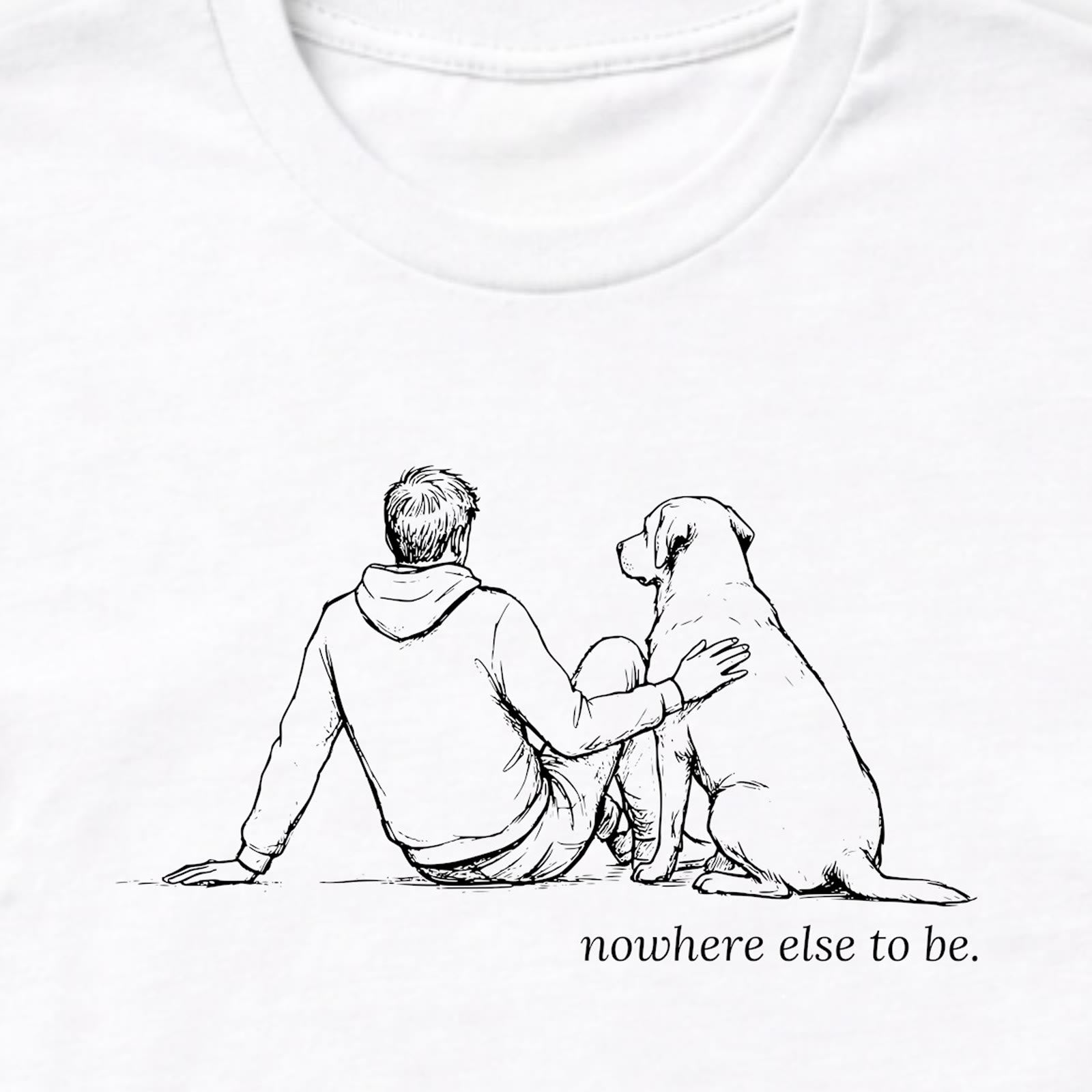 Nowhere Else To Be Man & Dog Long Sleeve T-Shirt - design close up
