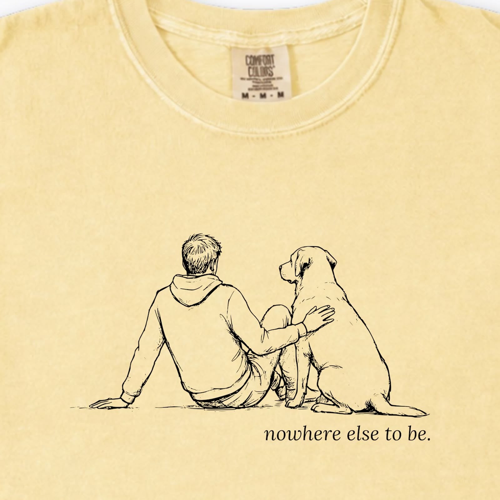 Nowhere Else To Be Man & Dog Premium T-Shirt - design close up