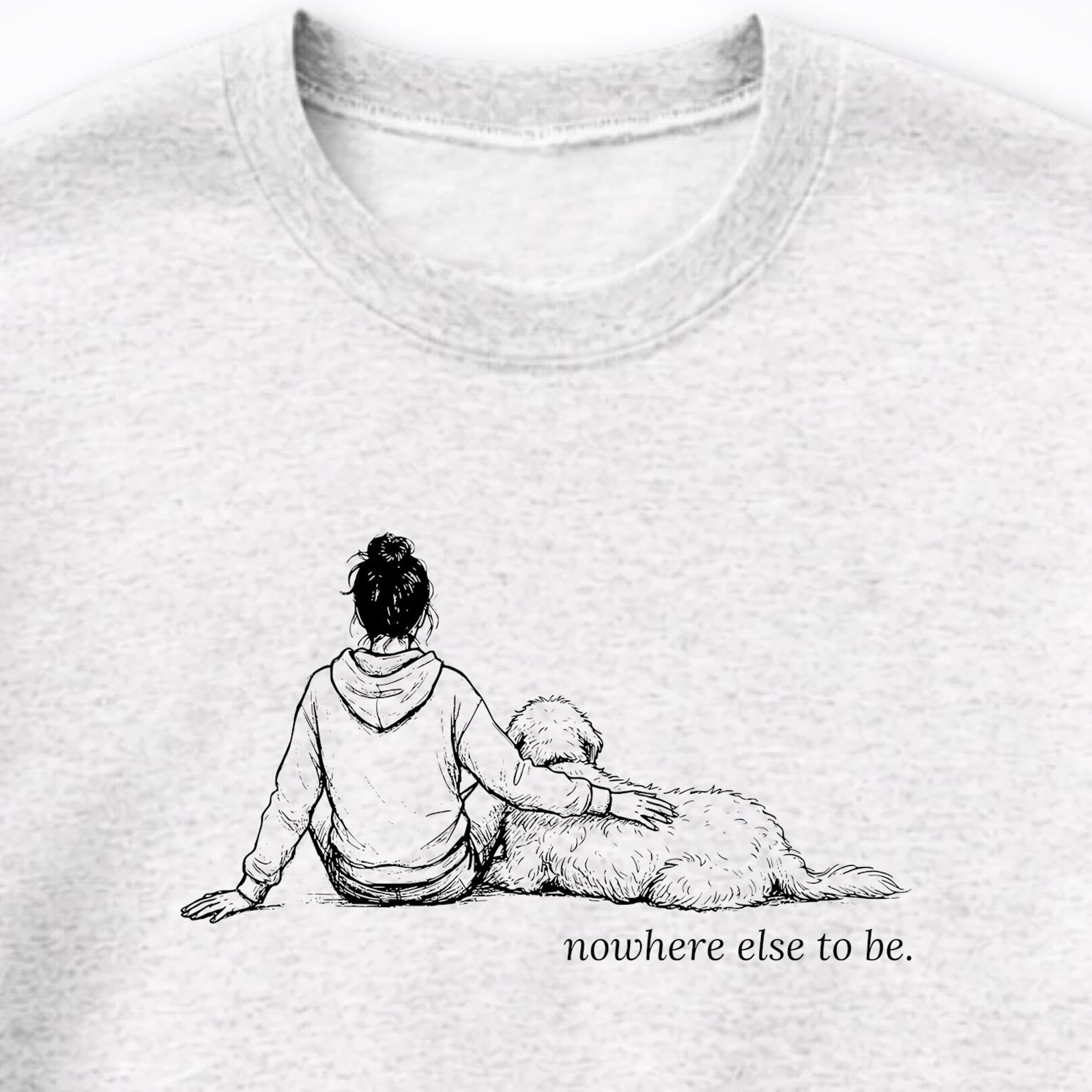 Nowhere Else To Be Woman & Dog Crewneck Sweatshirt - design close up