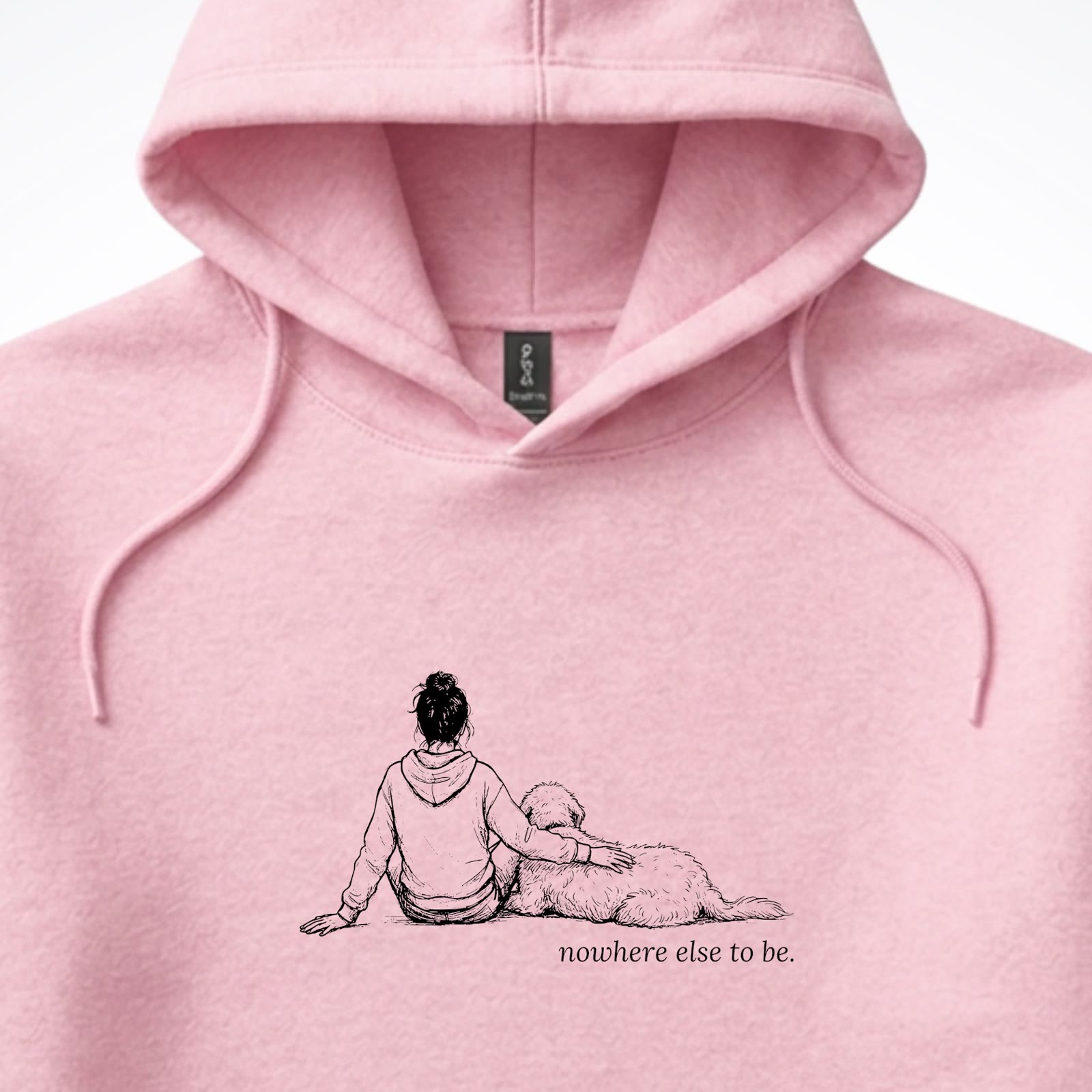 Nowhere Else To Be Woman & Dog Hooded Sweatshirt - design close up
