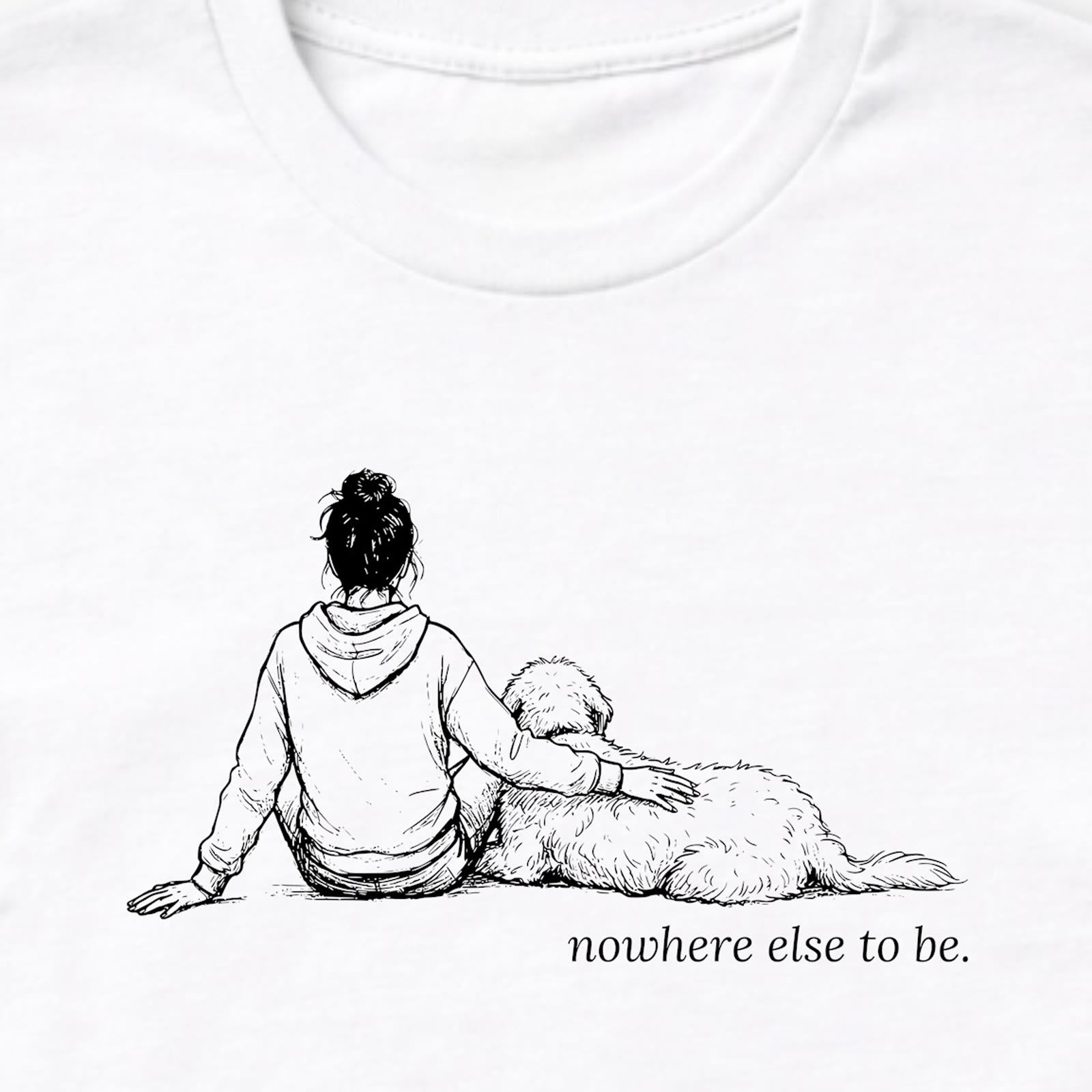 Nowhere Else To Be Woman & Dog Long Sleeve T-Shirt - design close up