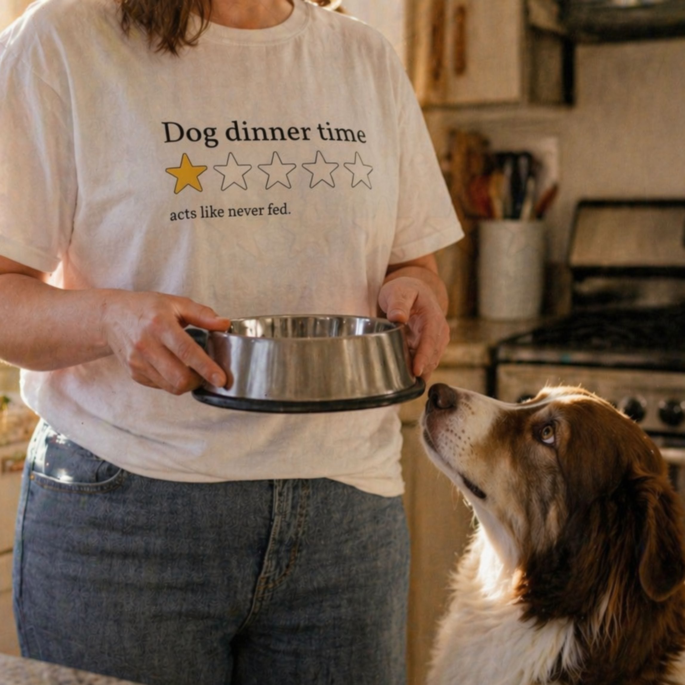 T-Shirt One Star Review Dog Dinner Time T-Shirt ReallyintoDogs
