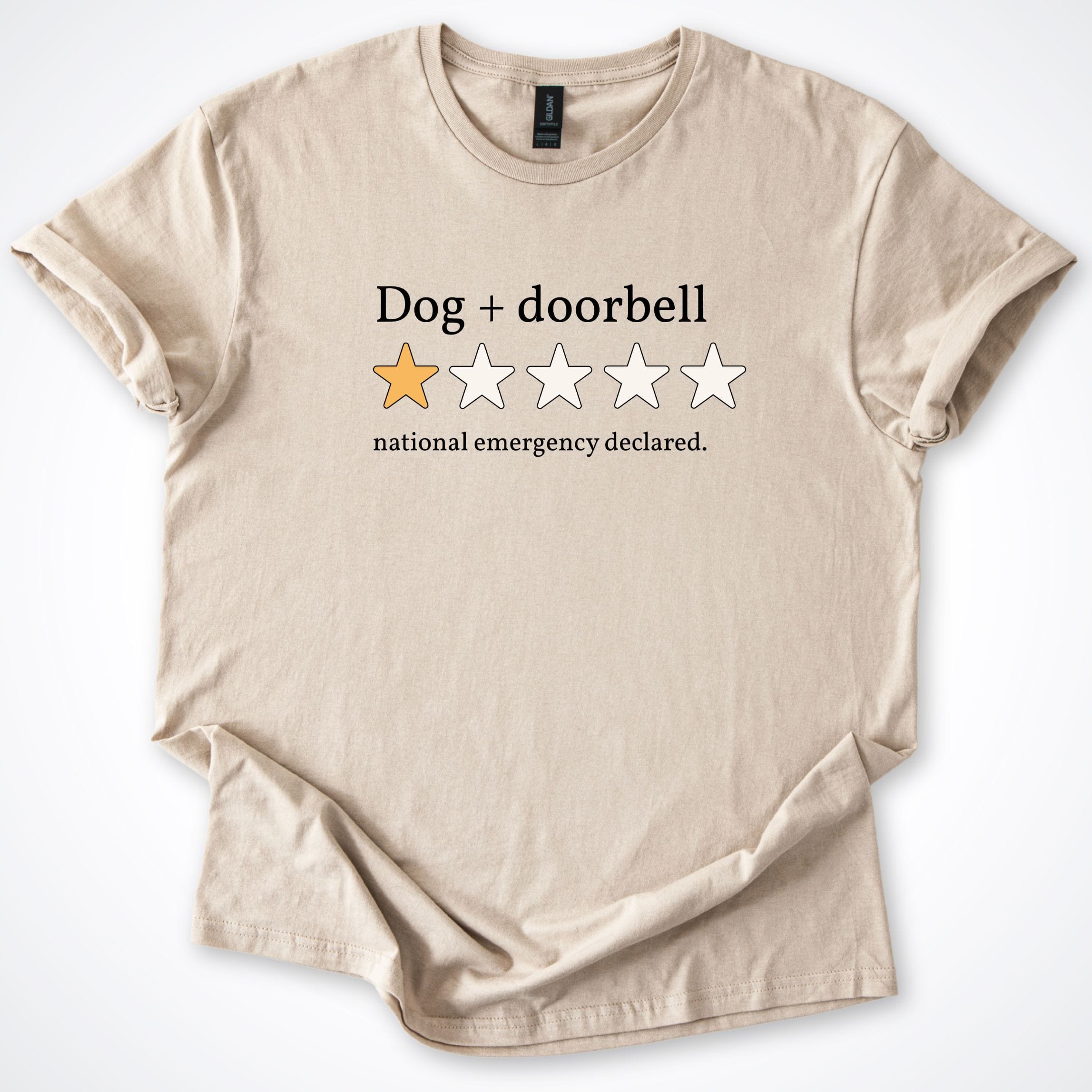 T-Shirt Sand / S One Star Review Dog + Doorbell T-Shirt ReallyintoDogs