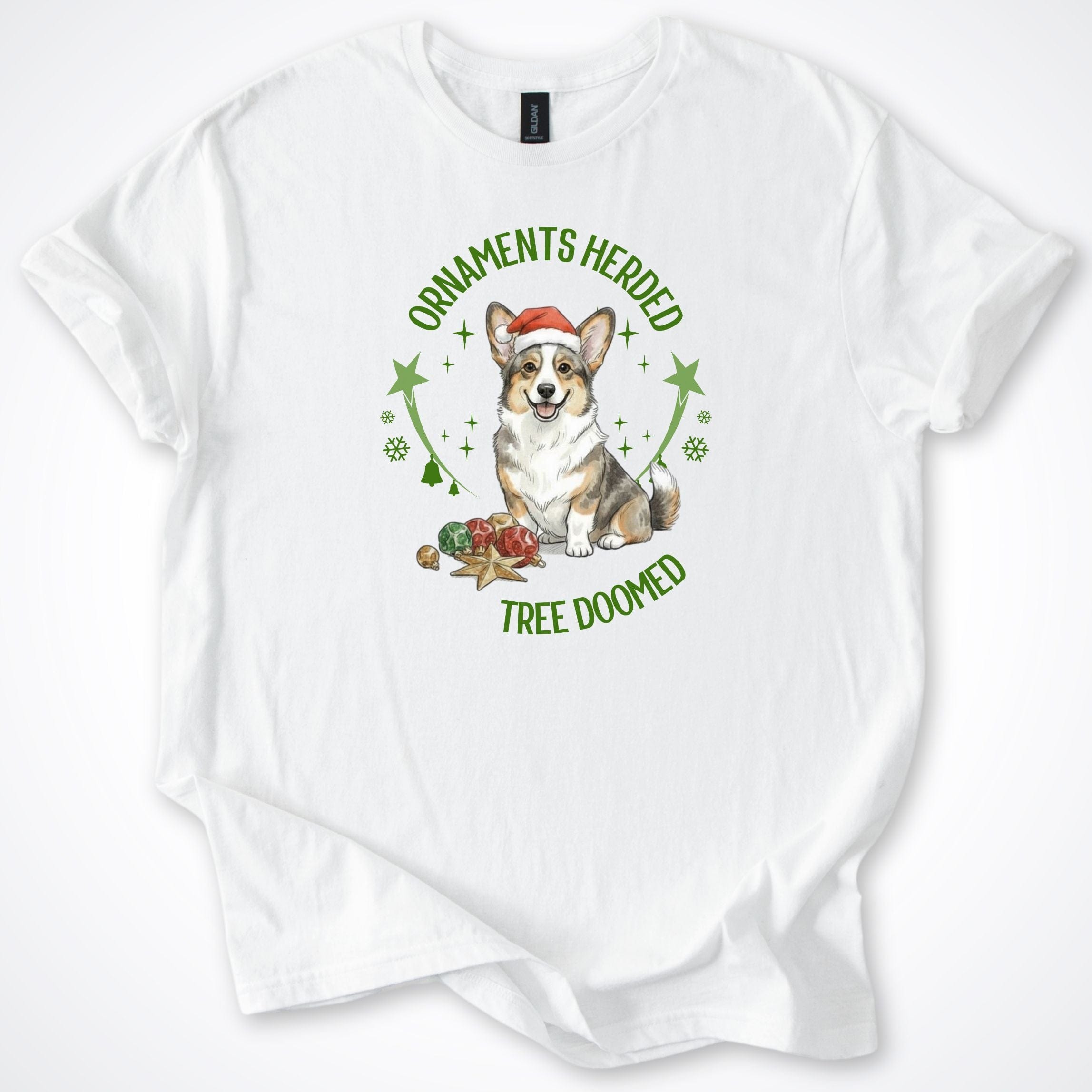 T-Shirt White / S Ornaments Herded Cardigan Corgi Christmas T-Shirt ReallyintoDogs