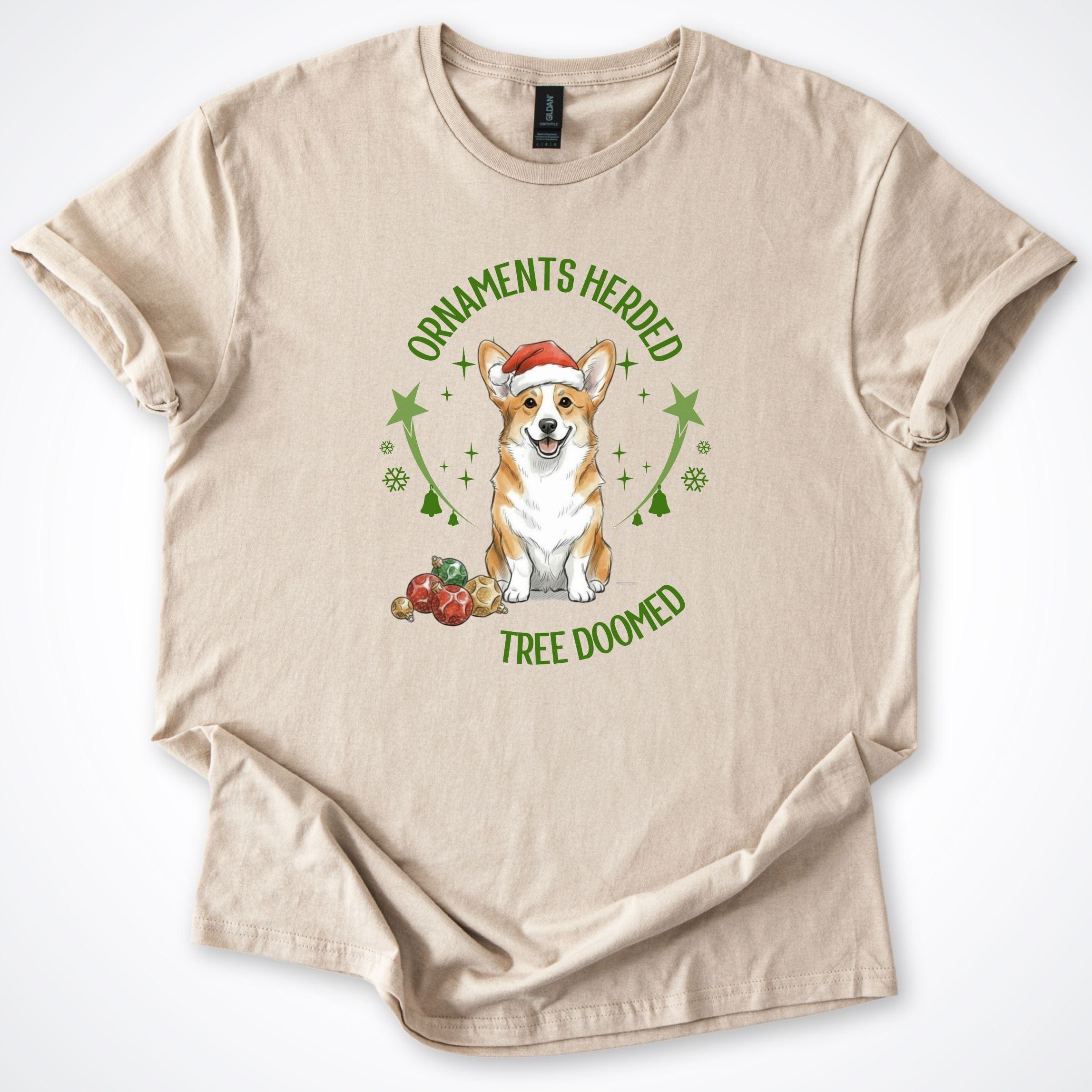 T-Shirt Sand / S Ornaments Herded Welsh Corgi Christmas T-Shirt ReallyintoDogs