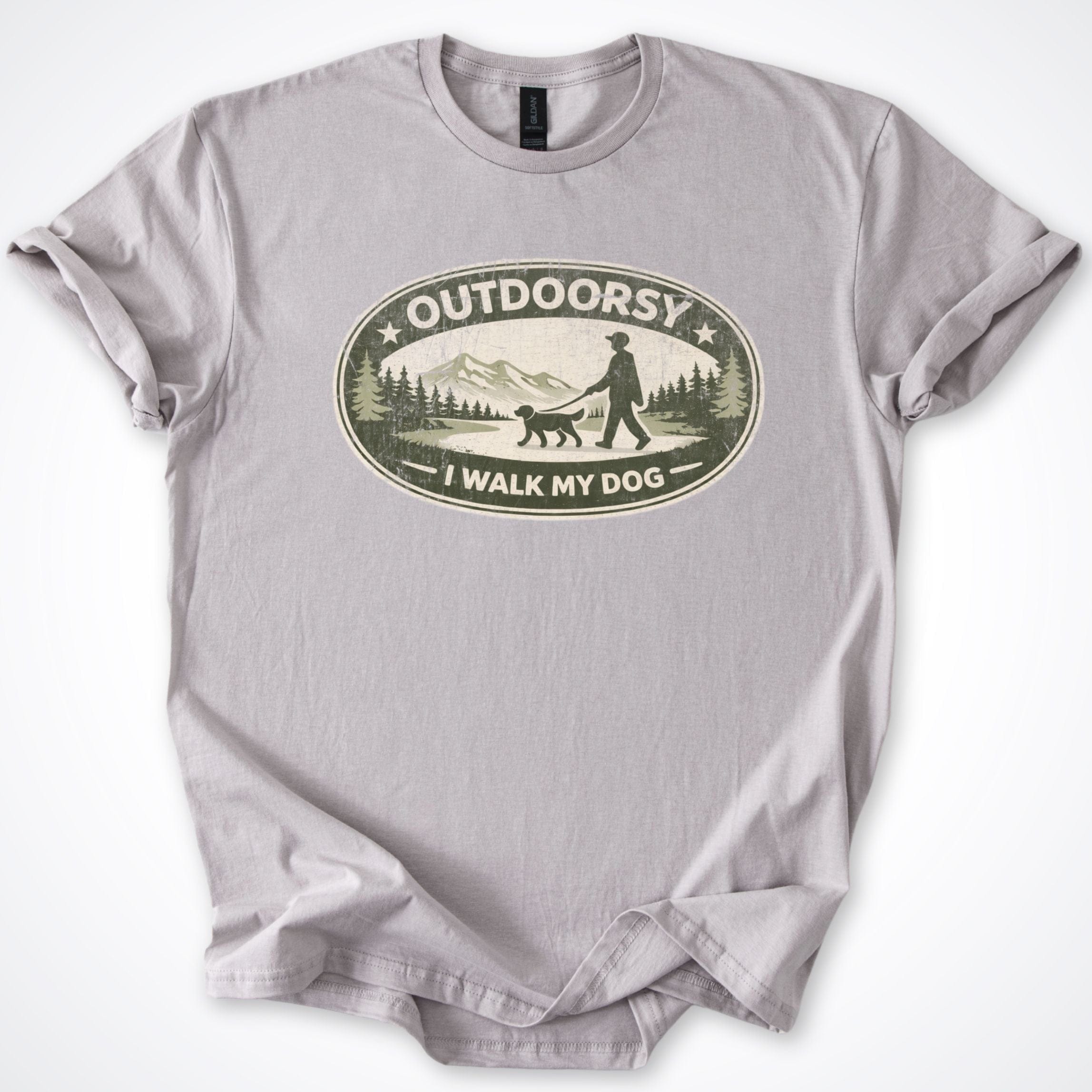T-Shirt Ice Grey / S Outdoorsy I Walk My Dog Badge T-Shirt ReallyintoDogs