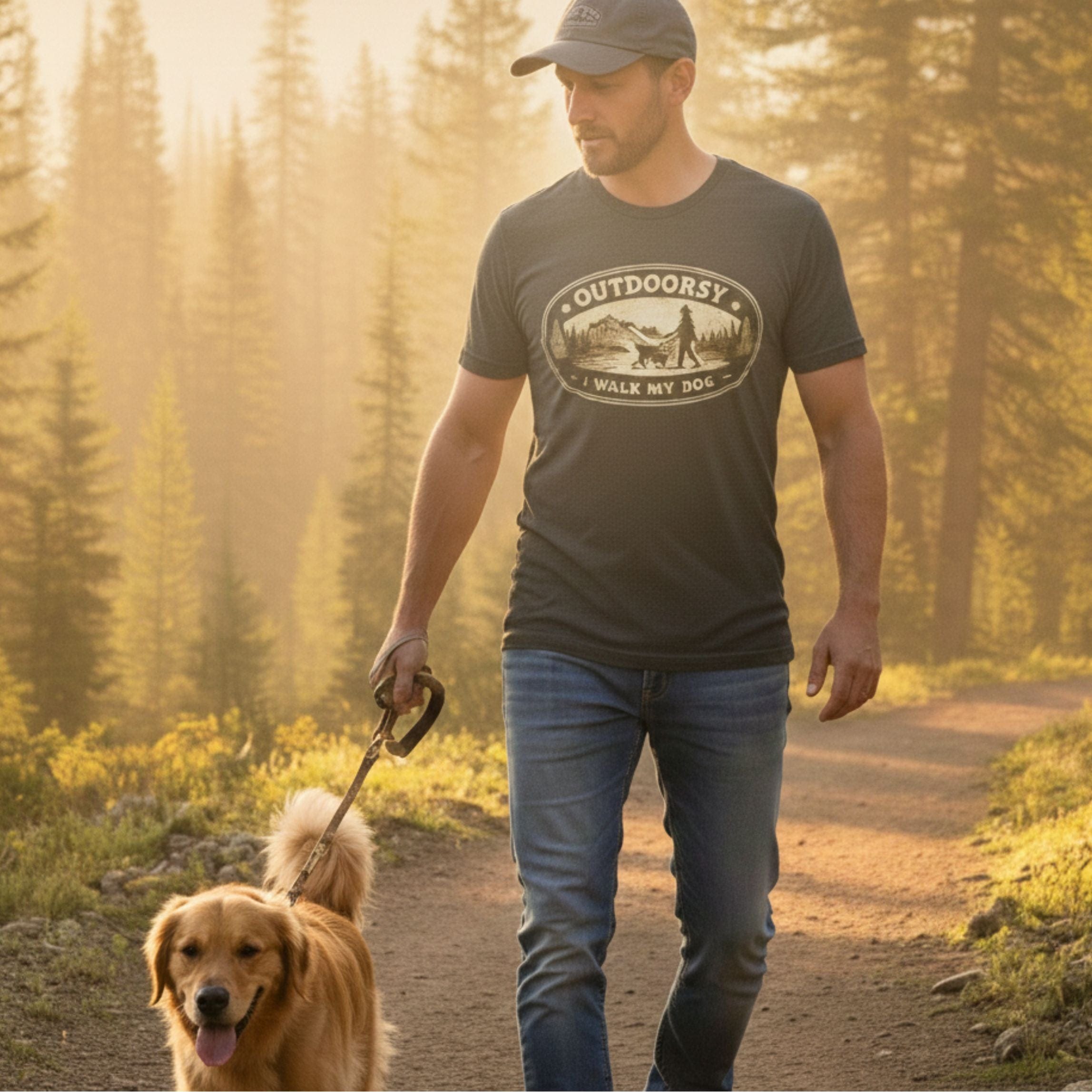 T-Shirt Outdoorsy I Walk My Dog Badge T-Shirt ReallyintoDogs