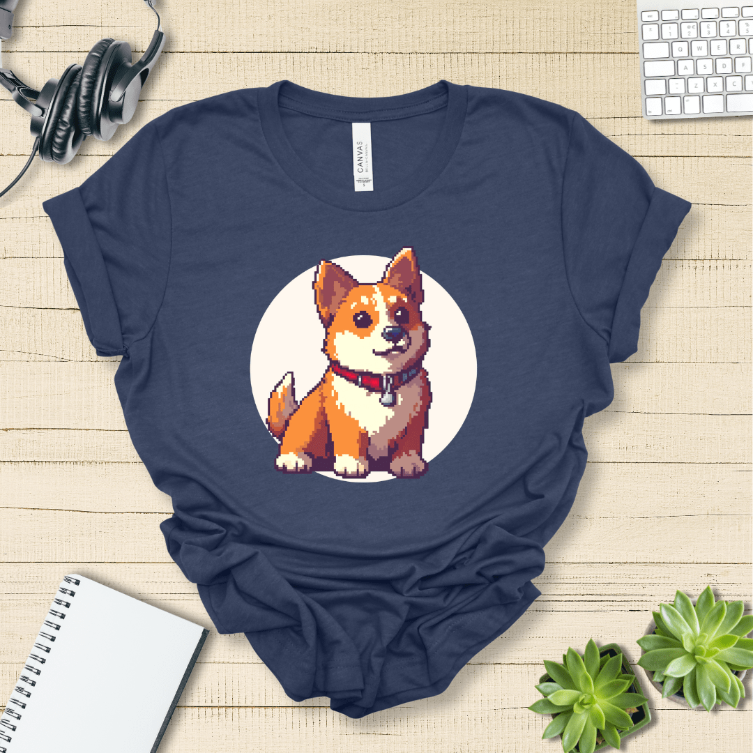 T-Shirt Heather Navy / S Pixel Town Corgie Premium Unisex Tee - Fun Casual Wear for Dog Lovers --reallyintothat