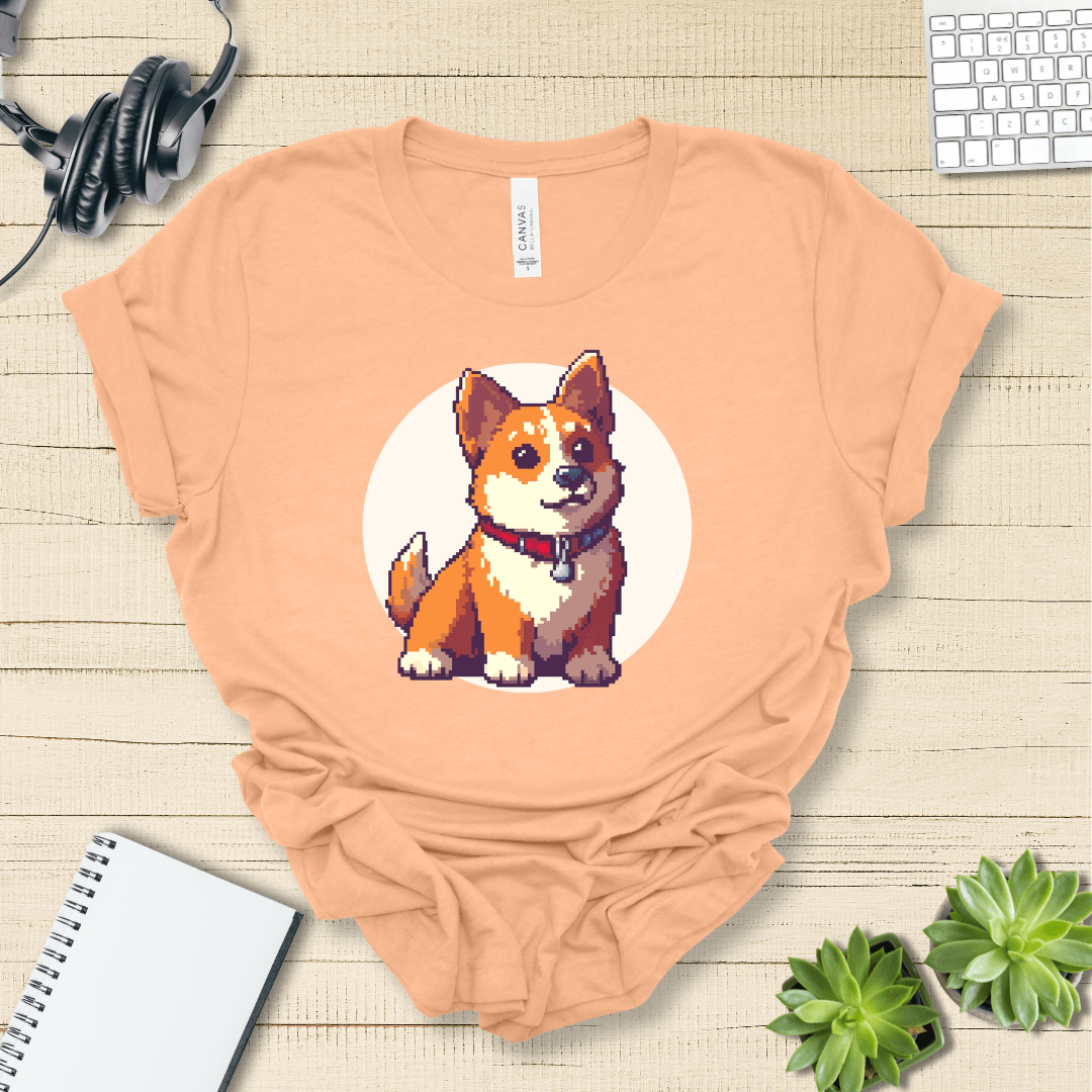 T-Shirt Heather Peach / S Pixel Town Corgie Premium Unisex Tee - Fun Casual Wear for Dog Lovers --reallyintothat