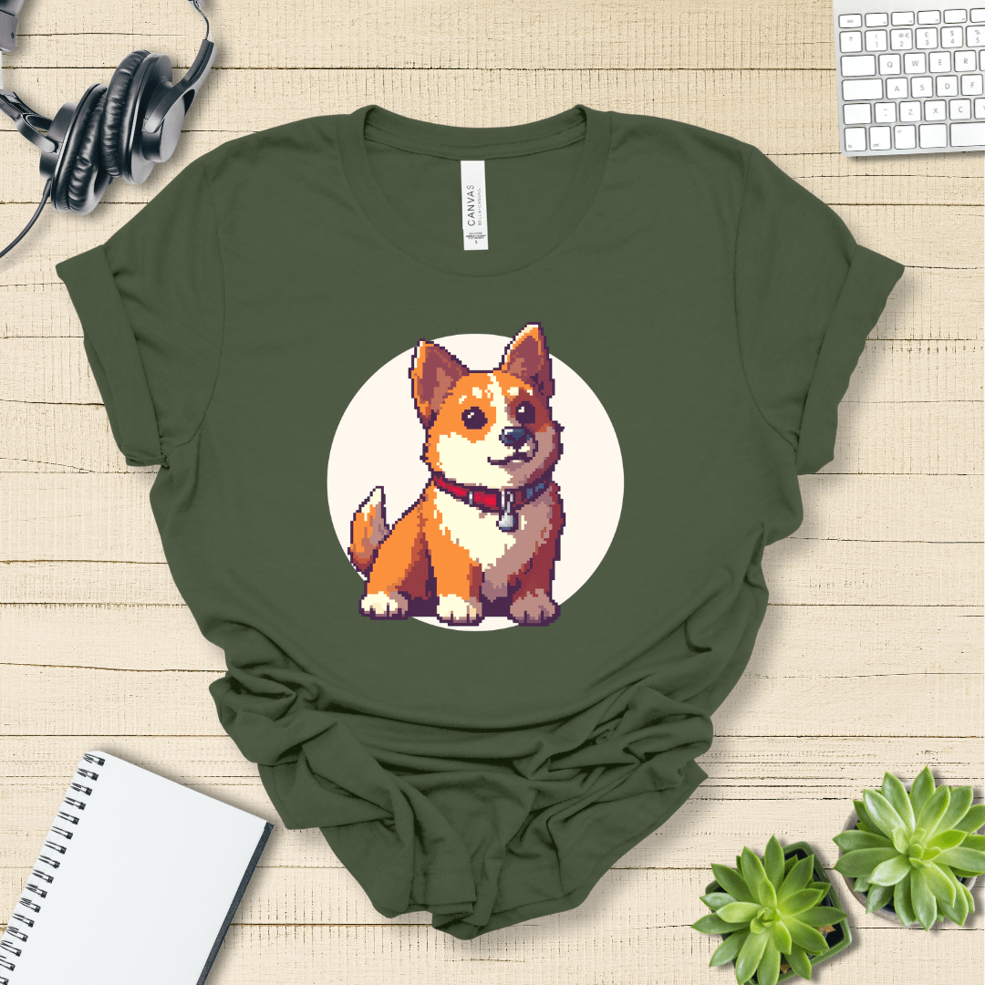 T-Shirt Military Green / S Pixel Town Corgie Premium Unisex Tee - Fun Casual Wear for Dog Lovers --reallyintothat