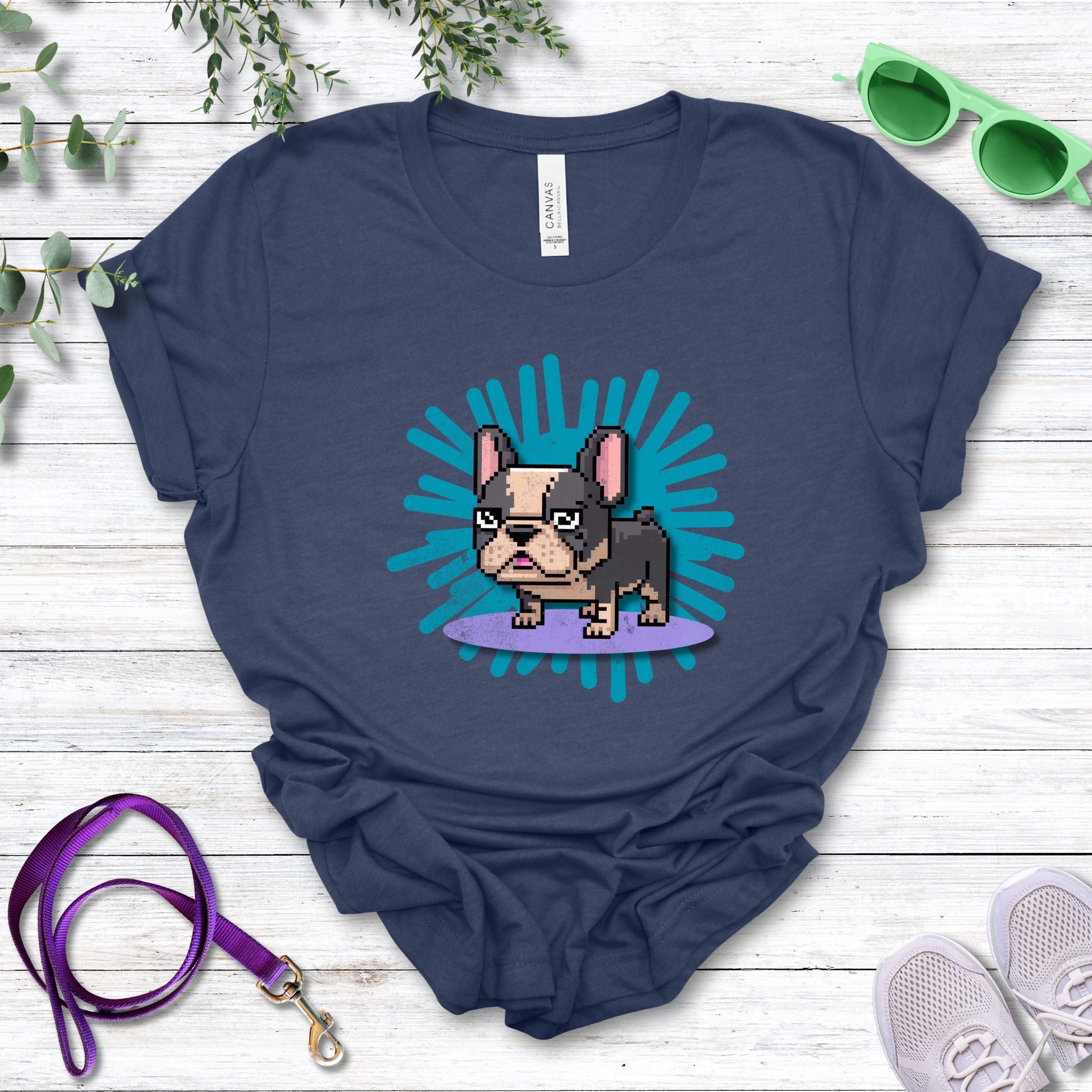 T-Shirt Heather Navy / S Pixel Town French Bulldog Premium Unisex T-Shirt --reallyintothat