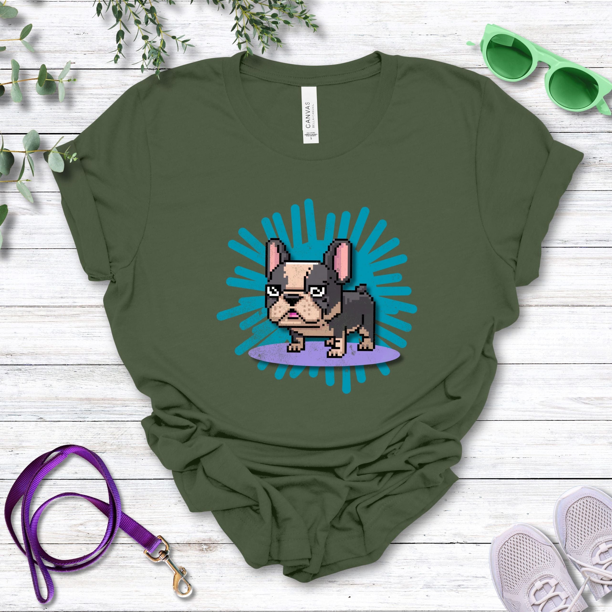 T-Shirt Military Green / S Pixel Town French Bulldog Premium Unisex T-Shirt --reallyintothat