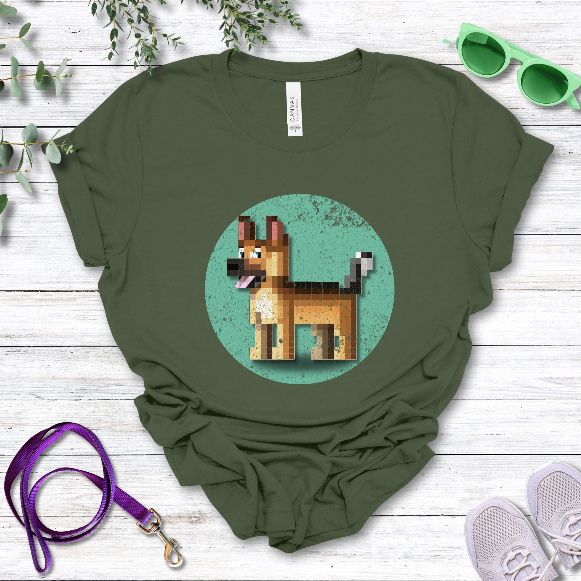 T-Shirt Military Green / S Pixel Town German Shepherd Premium Unisex T-Shirt --reallyintothat