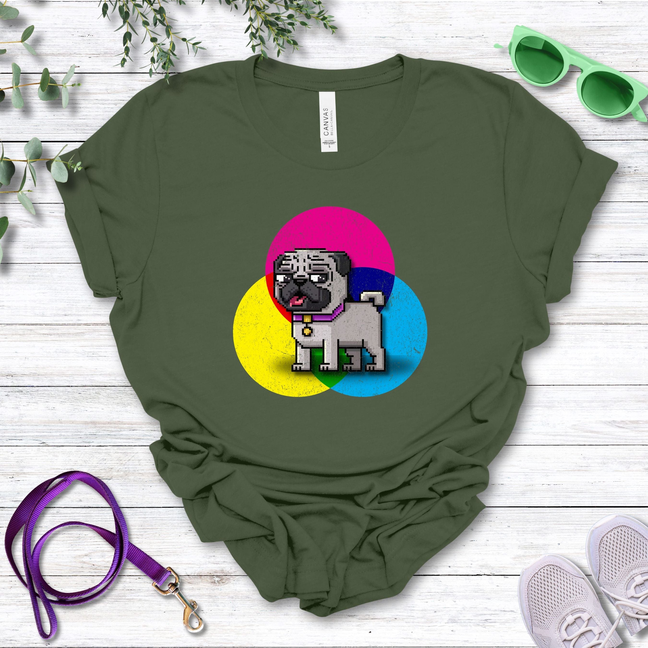 T-Shirt Military Green / S Pixel Town Pug Premium Unisex T-Shirt --reallyintothat