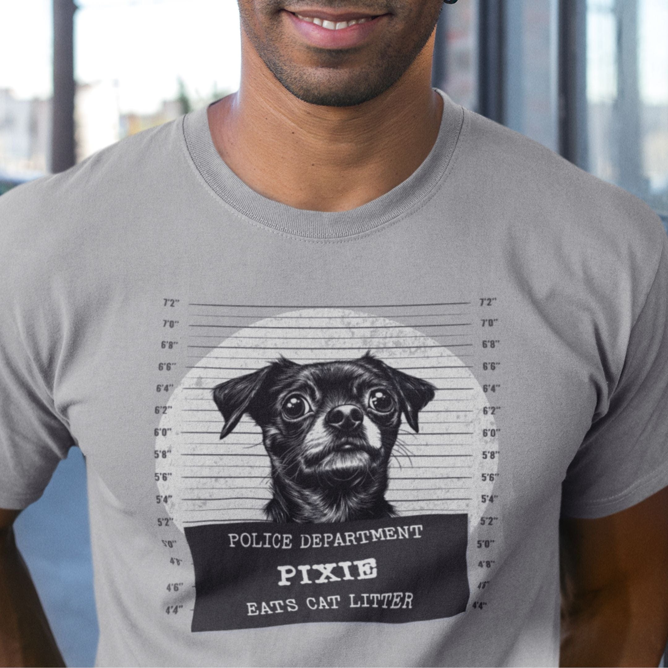 T-Shirt Police Lineup - Eats Kitty Litter Premium Unisex T-Shirt ReallyintoDogs