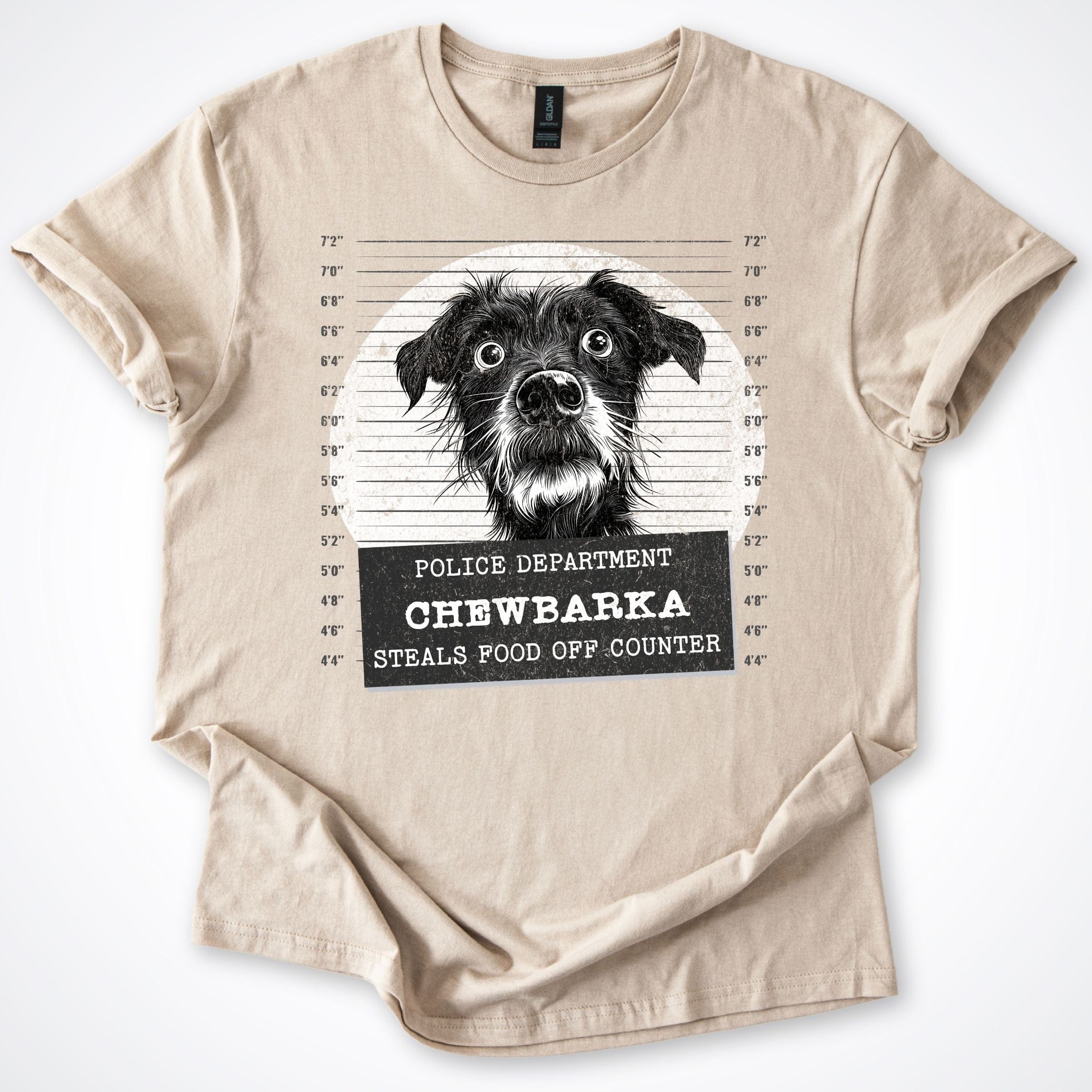 T-Shirt Sand / S Police Lineup - Steals Food Off Counter T-Shirt ReallyintoDogs