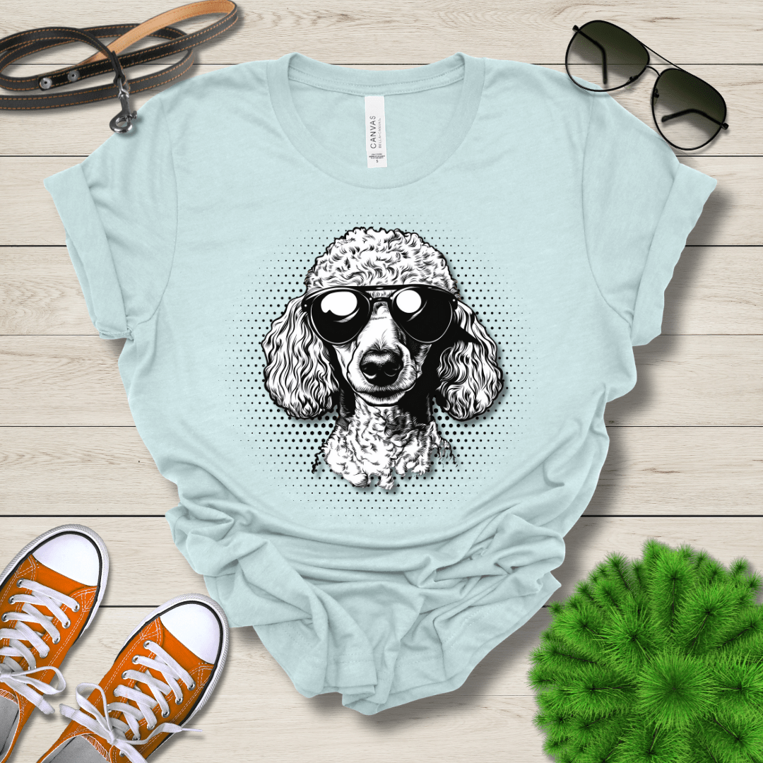 T-Shirt Heather Ice Blue / S Poodle Top Dog Cool Dog with Sunglasses Premium Unisex Tee --reallyintothat