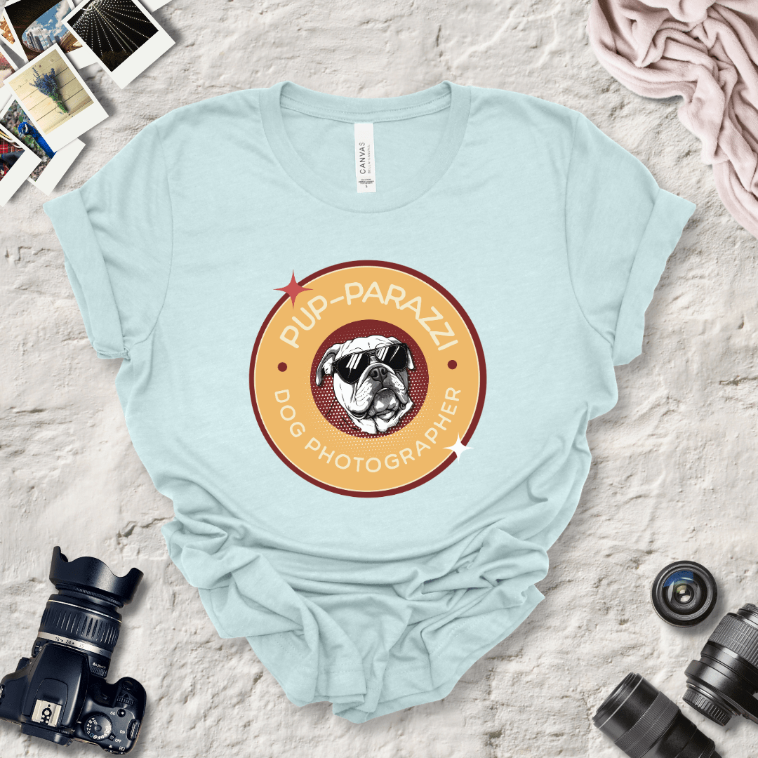 T-Shirt Heather Ice Blue / S Pup-parazzi Bulldog Wearing Sunglasses Premium Unisex Tee - Fun Casual Wear for Dog Lovers --reallyintothat