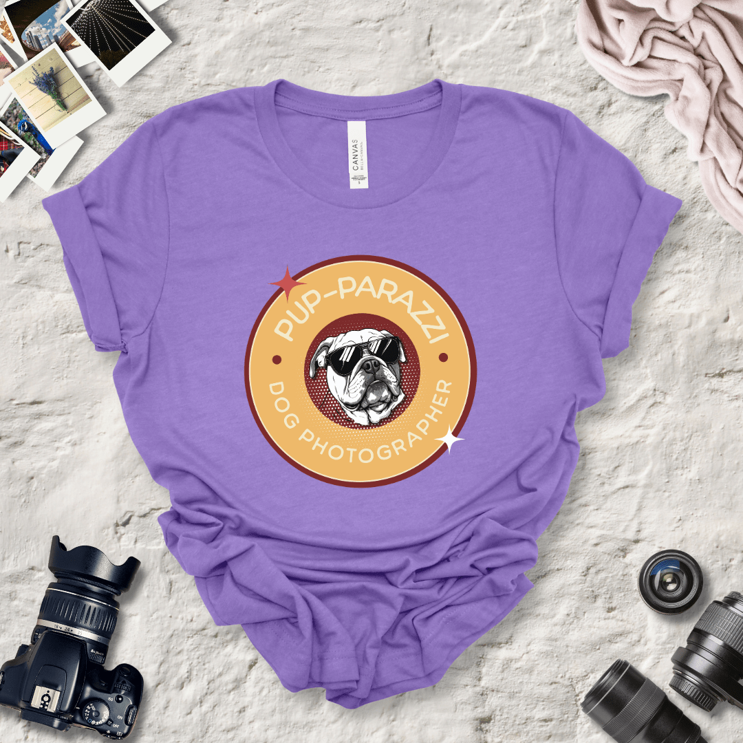 T-Shirt Heather Team Purple / S Pup-parazzi Bulldog Wearing Sunglasses Premium Unisex Tee - Fun Casual Wear for Dog Lovers --reallyintothat