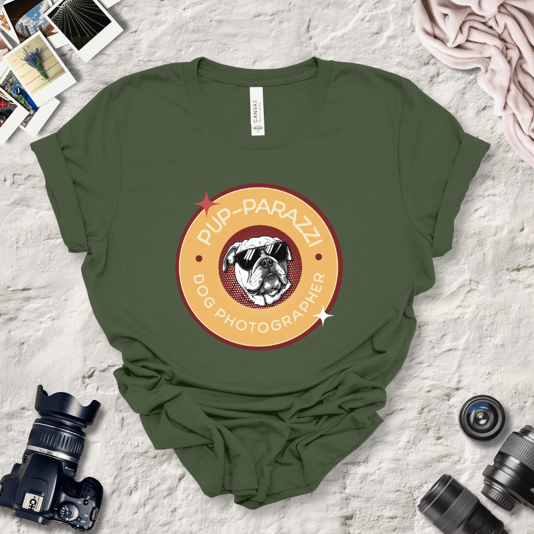 T-Shirt Military Green / S Pup-parazzi Bulldog Wearing Sunglasses Premium Unisex Tee - Fun Casual Wear for Dog Lovers --reallyintothat