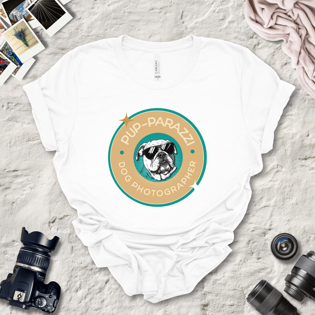 T-Shirt White / S Pup-parazzi Bulldog Wearing Sunglasses Premium Unisex Tee - Fun Casual Wear for Dog Lovers --reallyintothat