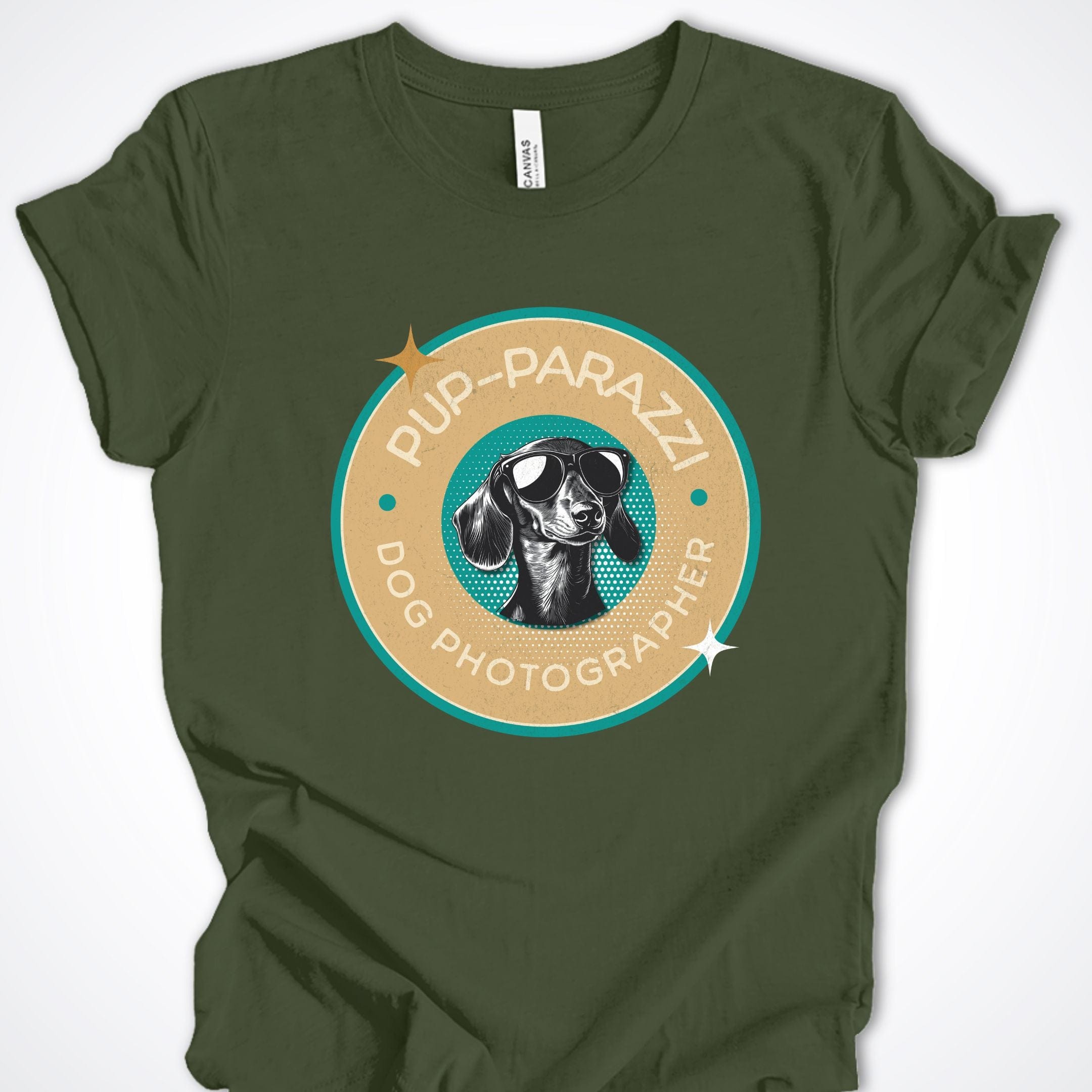 T-Shirt Military Green / S Pup-parazzi Dachshund Premium Unisex T-Shirt ReallyintoDogs