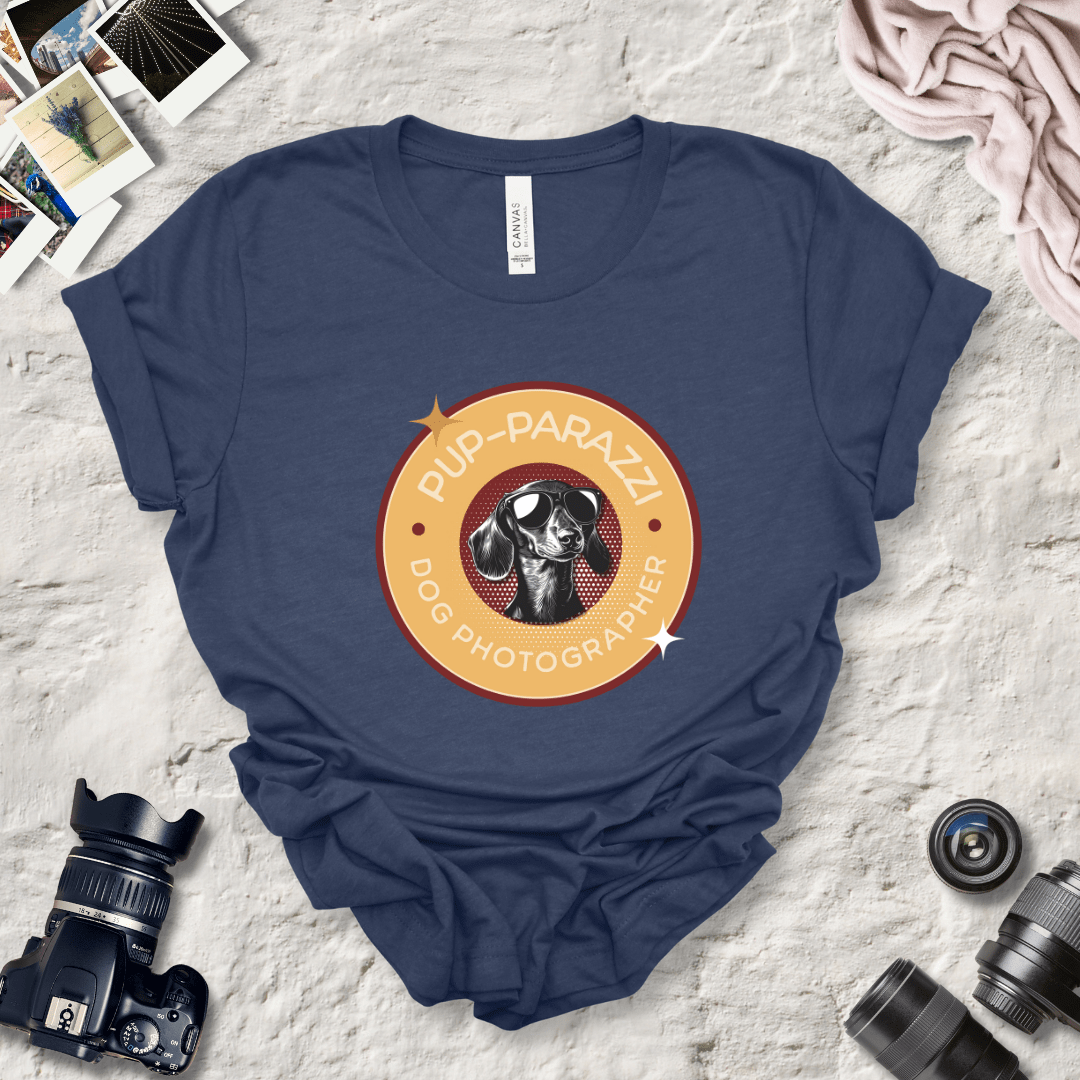 T-Shirt Heather Navy / S Pup-parazzi Dachshund Wearing Sunglasses Premium Unisex Tee - Fun Casual Wear for Dog Lovers --reallyintothat