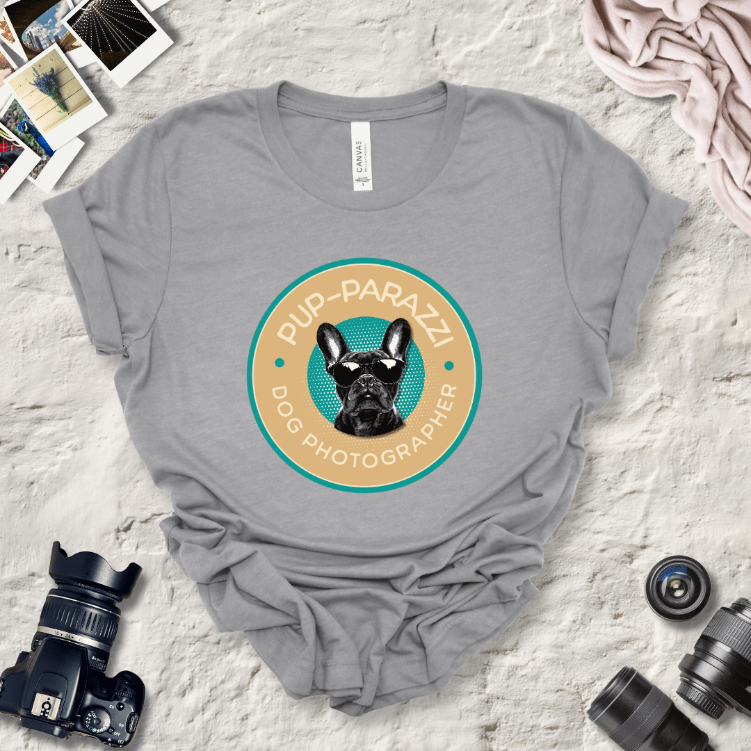 T-Shirt Athletic Heather / S Pup-parazzi French Bull Dog Wearing Sunglasses Premium Unisex Tee - Fun Casual Wear for Dog Lovers --reallyintothat