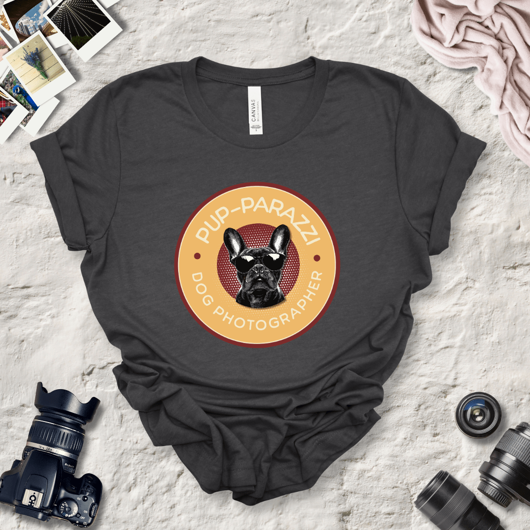 T-Shirt Dark Grey Heather / S Pup-parazzi French Bull Dog Wearing Sunglasses Premium Unisex Tee - Fun Casual Wear for Dog Lovers --reallyintothat