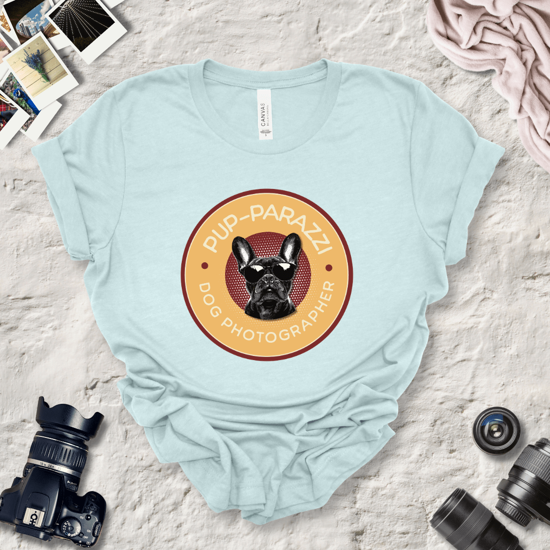 T-Shirt Heather Ice Blue / S Pup-parazzi French Bull Dog Wearing Sunglasses Premium Unisex Tee - Fun Casual Wear for Dog Lovers --reallyintothat