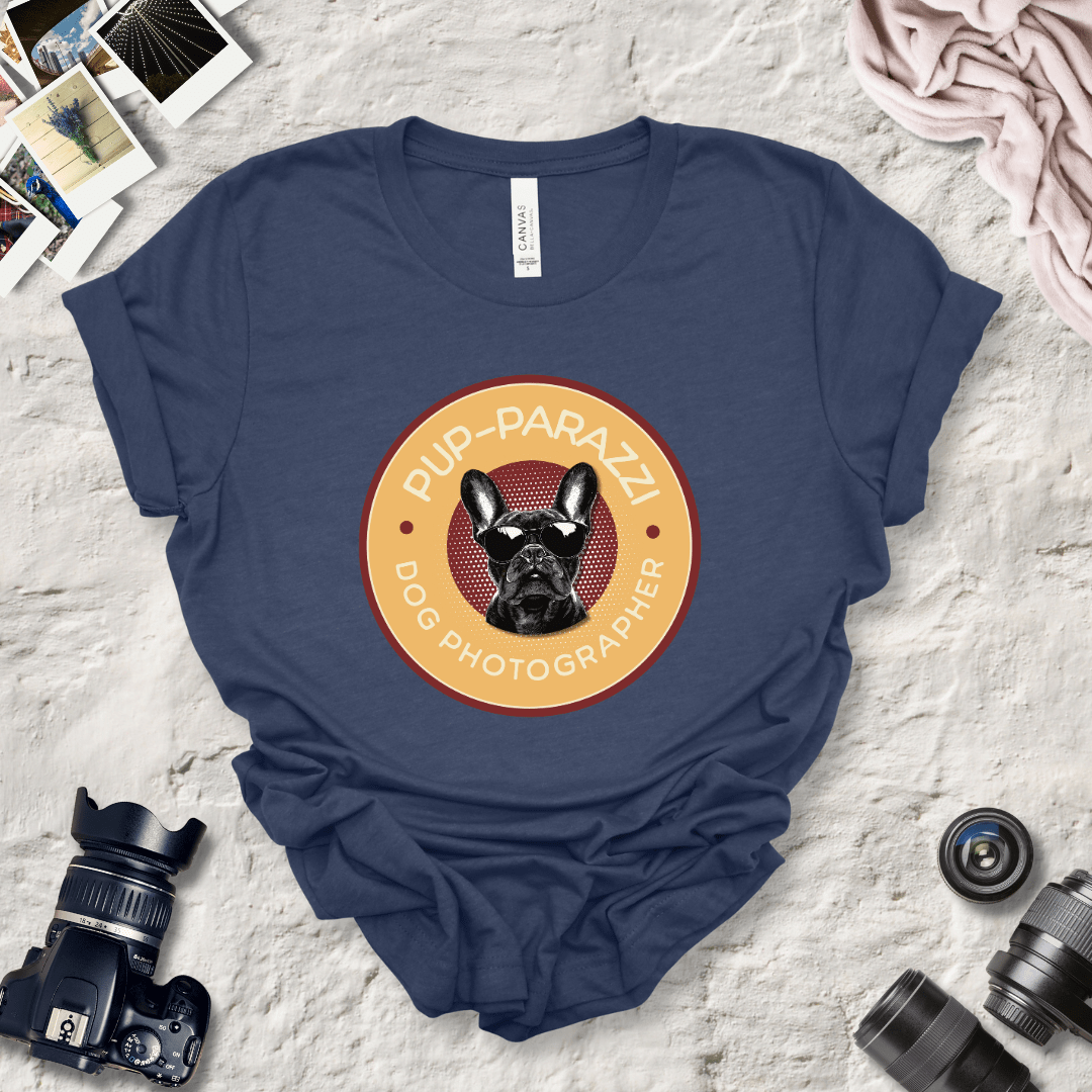 T-Shirt Heather Navy / S Pup-parazzi French Bull Dog Wearing Sunglasses Premium Unisex Tee - Fun Casual Wear for Dog Lovers --reallyintothat