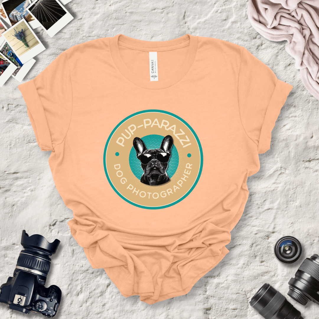 T-Shirt Heather Peach / S Pup-parazzi French Bull Dog Wearing Sunglasses Premium Unisex Tee - Fun Casual Wear for Dog Lovers --reallyintothat