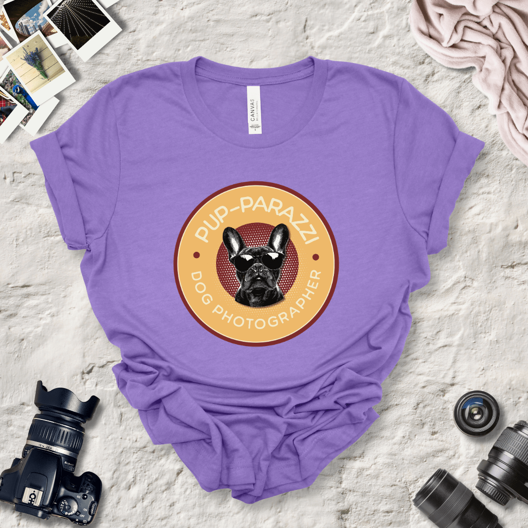 T-Shirt Heather Team Purple / S Pup-parazzi French Bull Dog Wearing Sunglasses Premium Unisex Tee - Fun Casual Wear for Dog Lovers --reallyintothat