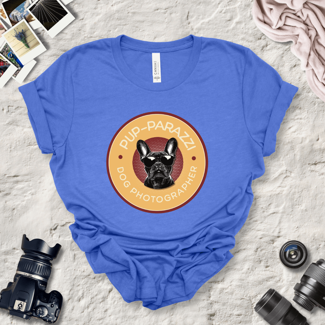 T-Shirt Heather True Royal / S Pup-parazzi French Bull Dog Wearing Sunglasses Premium Unisex Tee - Fun Casual Wear for Dog Lovers --reallyintothat