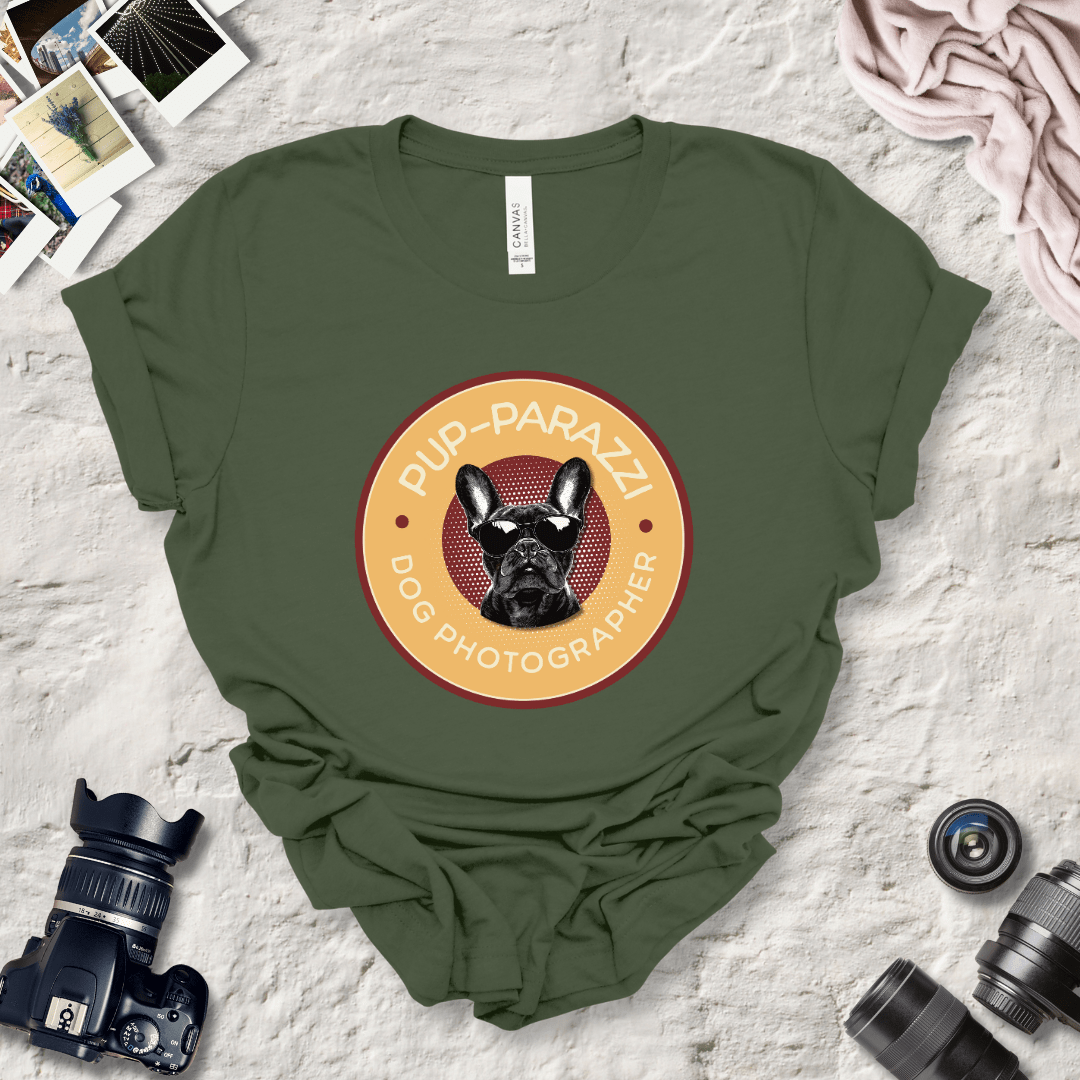 T-Shirt Military Green / S Pup-parazzi French Bull Dog Wearing Sunglasses Premium Unisex Tee - Fun Casual Wear for Dog Lovers --reallyintothat