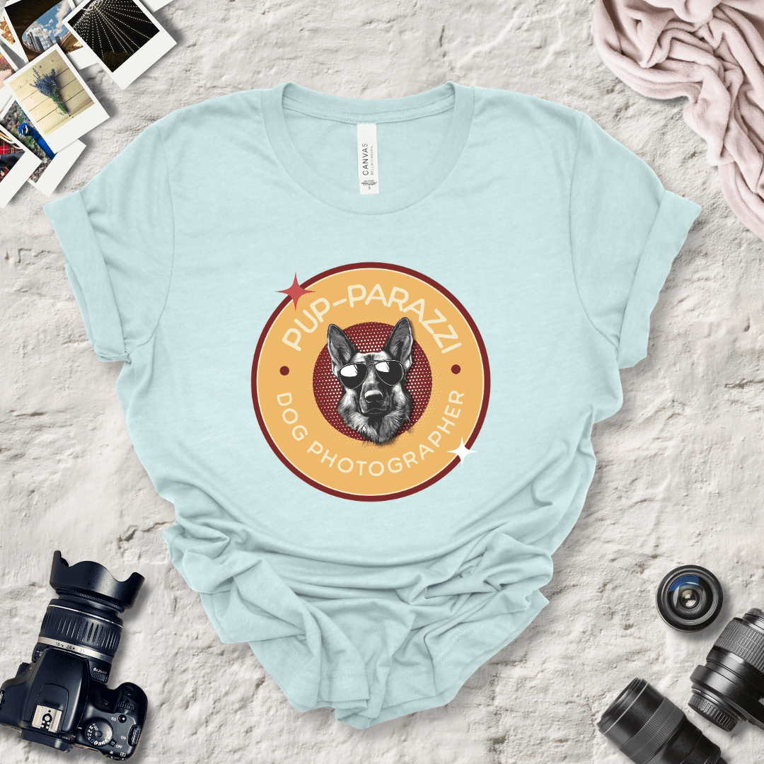 T-Shirt Heather Ice Blue / S Pup-parazzi German Shepherd Wearing Sunglasses Premium Unisex Tee - Fun Casual Wear for Dog Lovers --reallyintothat