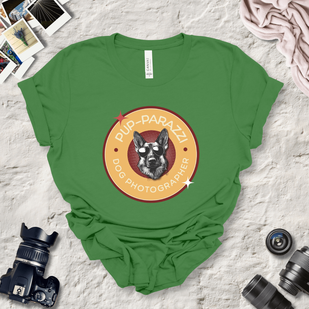 T-Shirt Leaf / S Pup-parazzi German Shepherd Wearing Sunglasses Premium Unisex Tee - Fun Casual Wear for Dog Lovers --reallyintothat