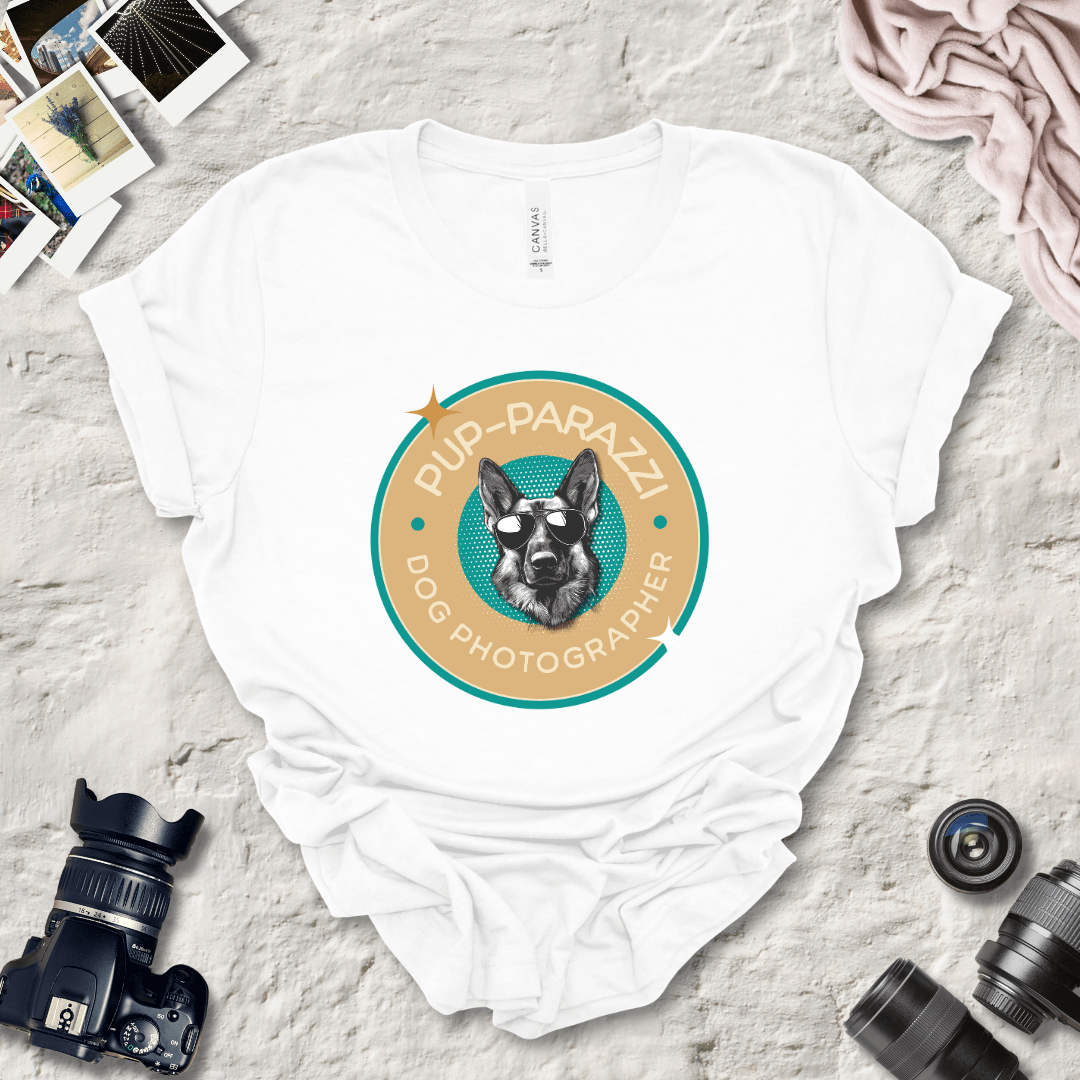 T-Shirt White / S Pup-parazzi German Shepherd Wearing Sunglasses Premium Unisex Tee - Fun Casual Wear for Dog Lovers --reallyintothat