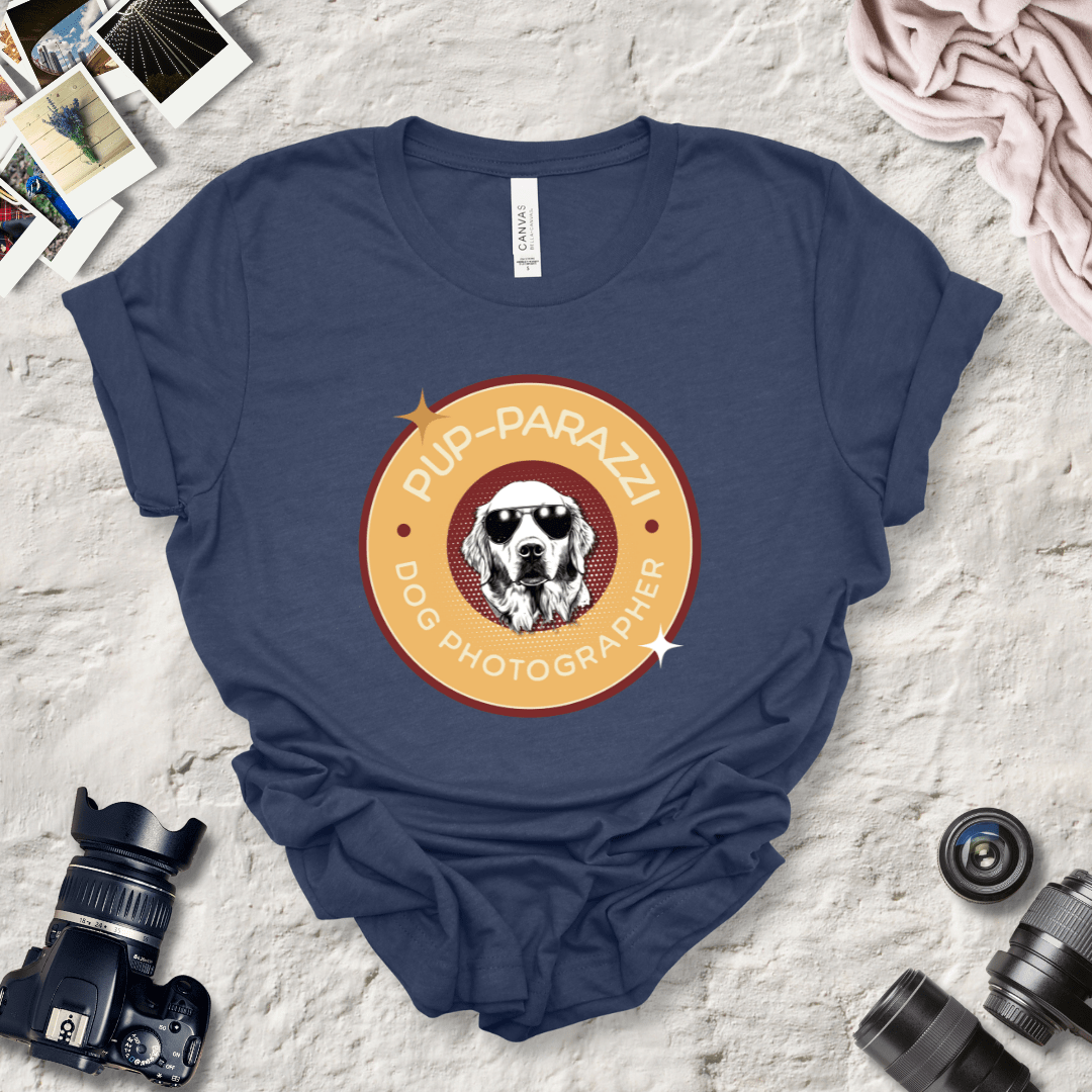 T-Shirt Heather Navy / S Pup-parazzi Golden Retreiver Wearing Sunglasses Premium Unisex Tee - Fun Casual Wear for Dog Lovers --reallyintothat