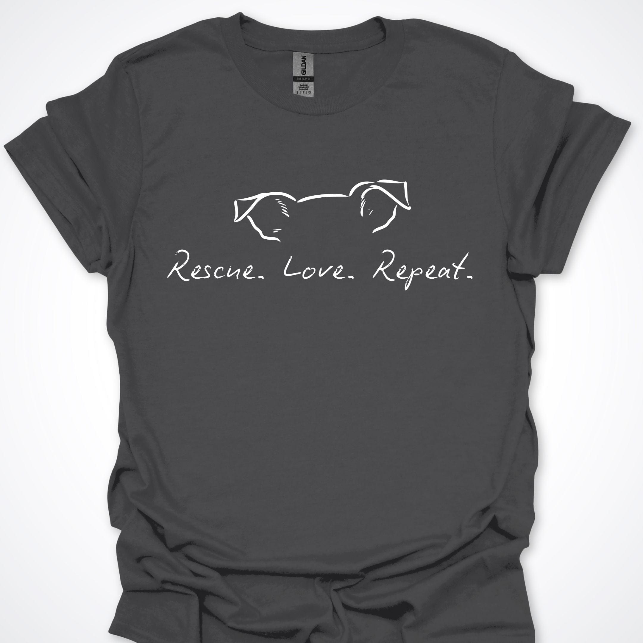 T-Shirt Charcoal / S Rescue Love Repeat Premium Unisex T-Shirt ReallyintoDogs