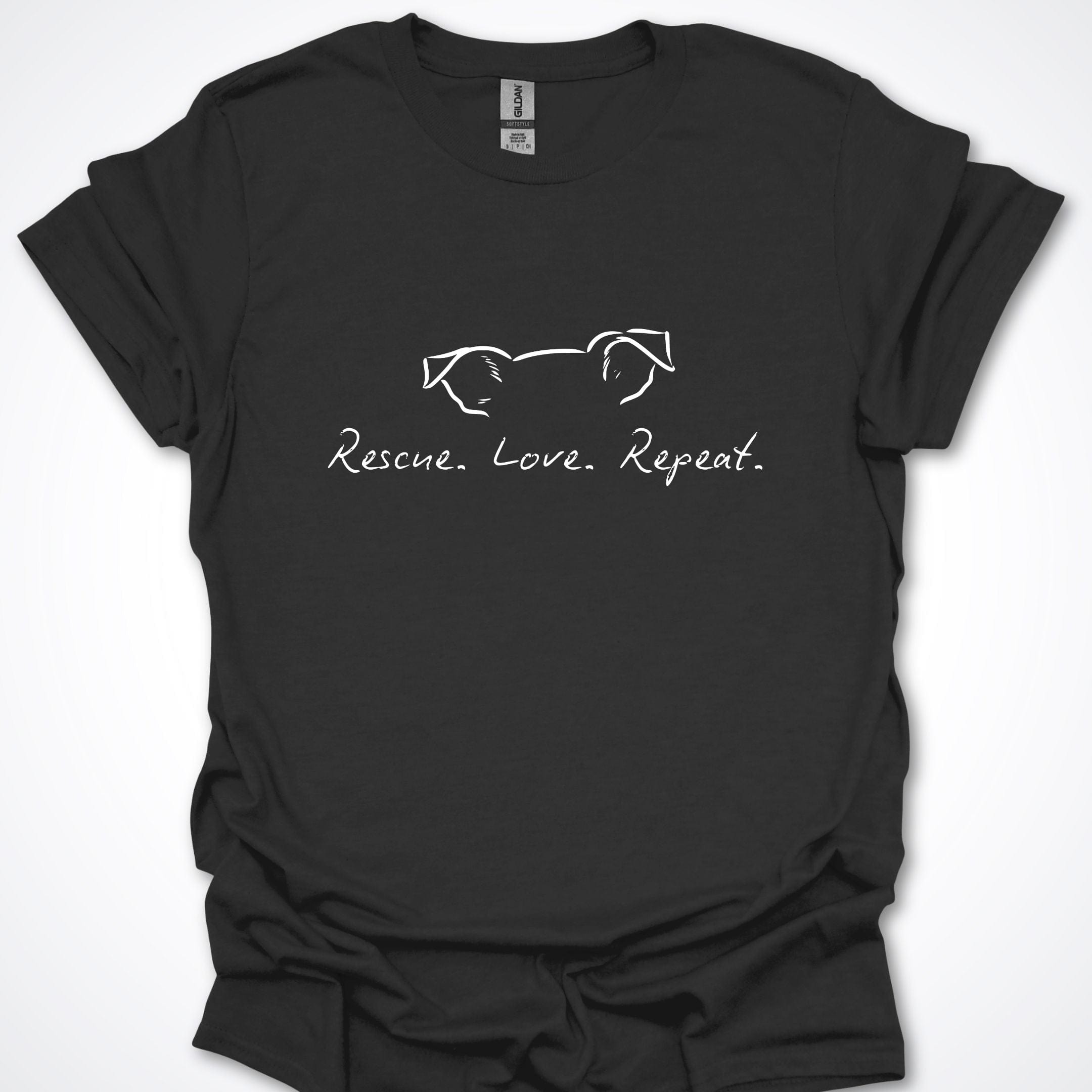 T-Shirt Black / 4XL Rescue Love Repeat Premium Unisex T-Shirt - Larger Sizes ReallyintoDogs