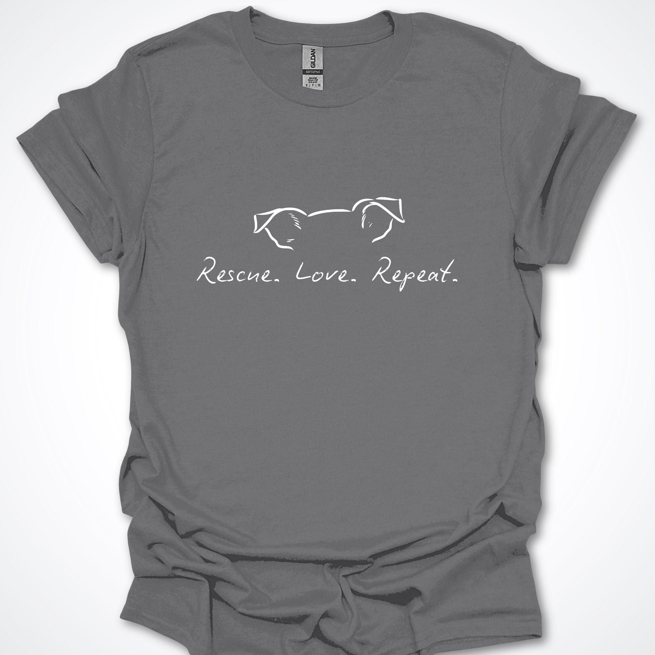 T-Shirt Charcoal / 4XL Rescue Love Repeat Premium Unisex T-Shirt - Larger Sizes ReallyintoDogs