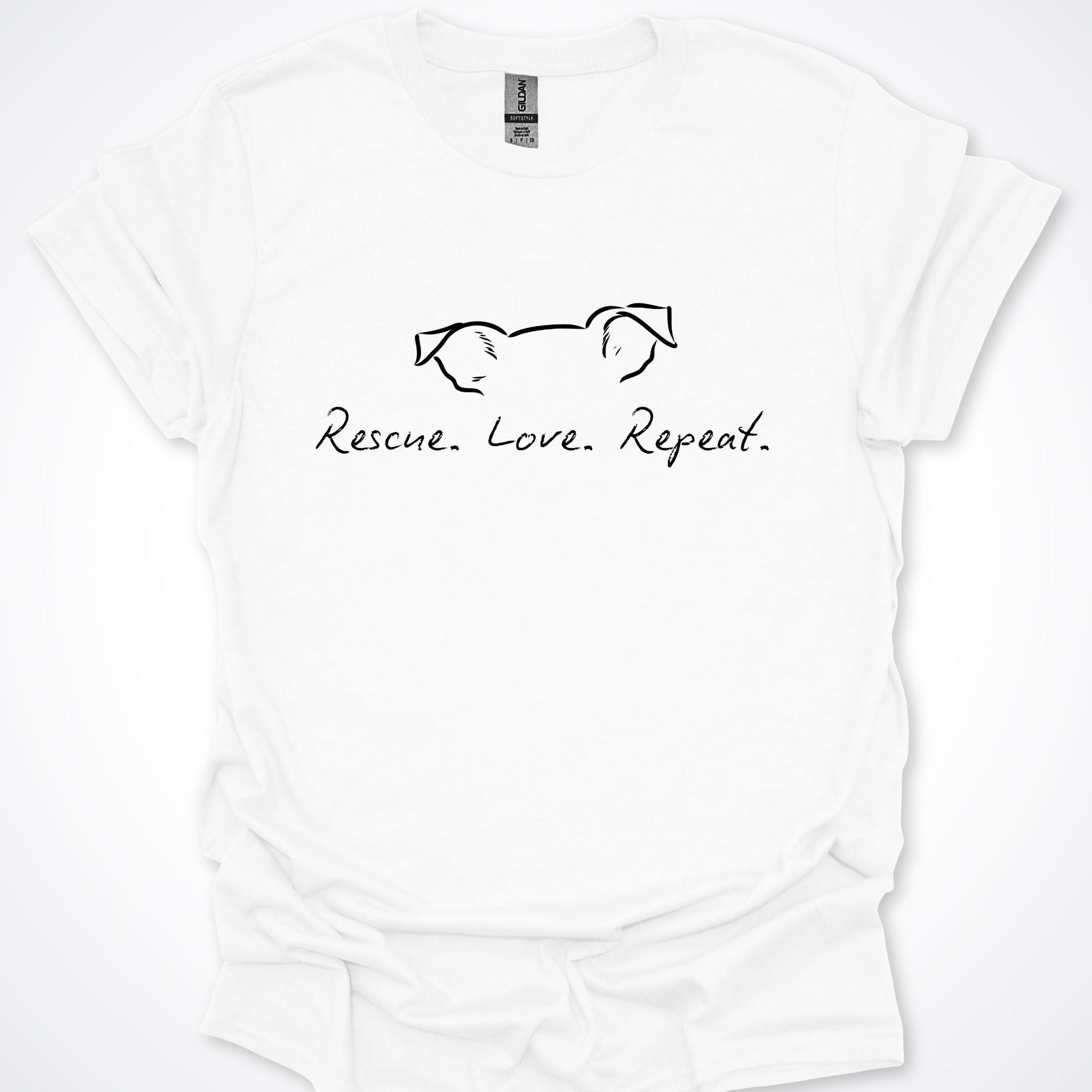 T-Shirt White / 4XL Rescue Love Repeat Premium Unisex T-Shirt - Larger Sizes ReallyintoDogs